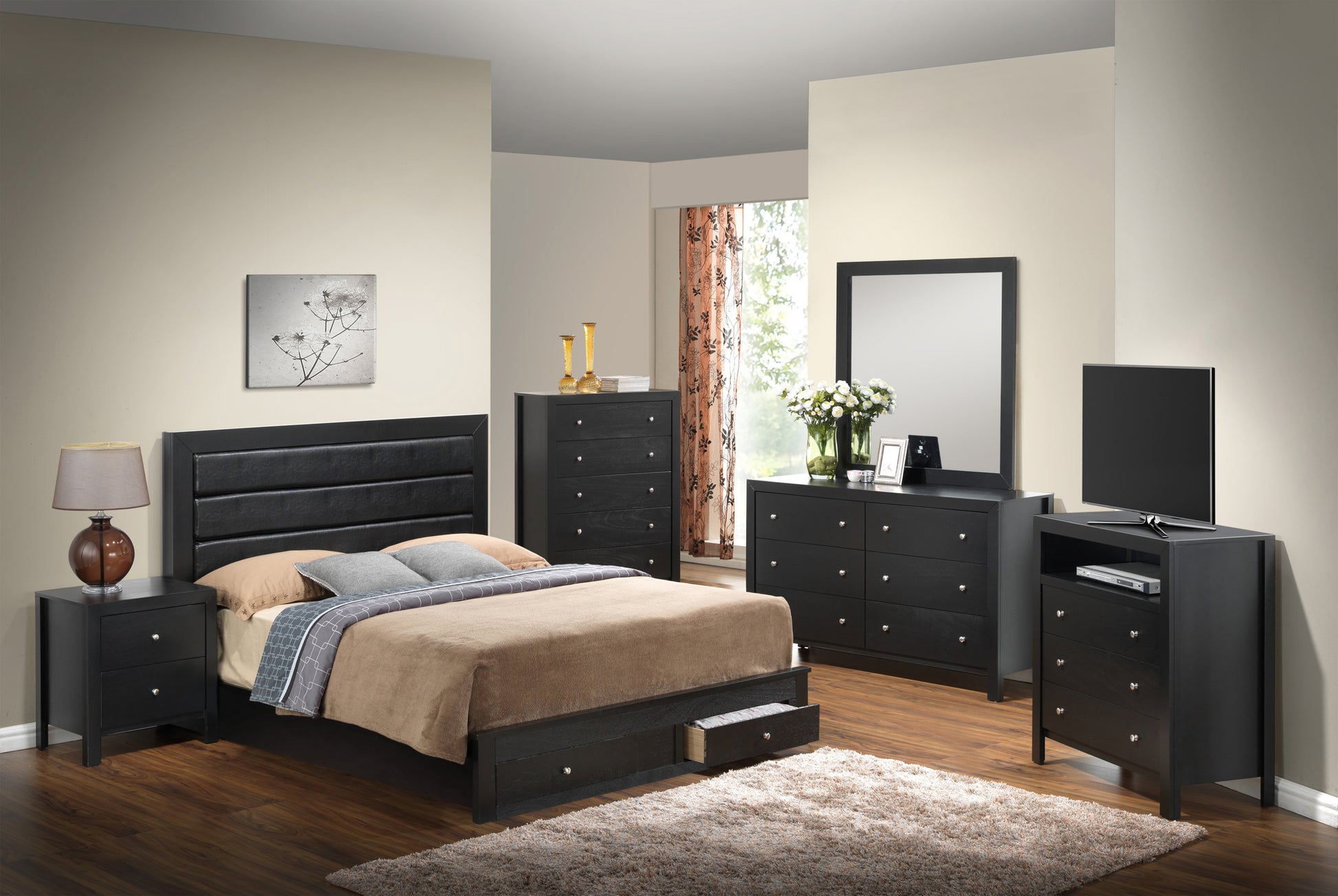 Burlington G2450C Qsb Queen Storage Bedblack Box Spring Not Required Queen Black Particle Board