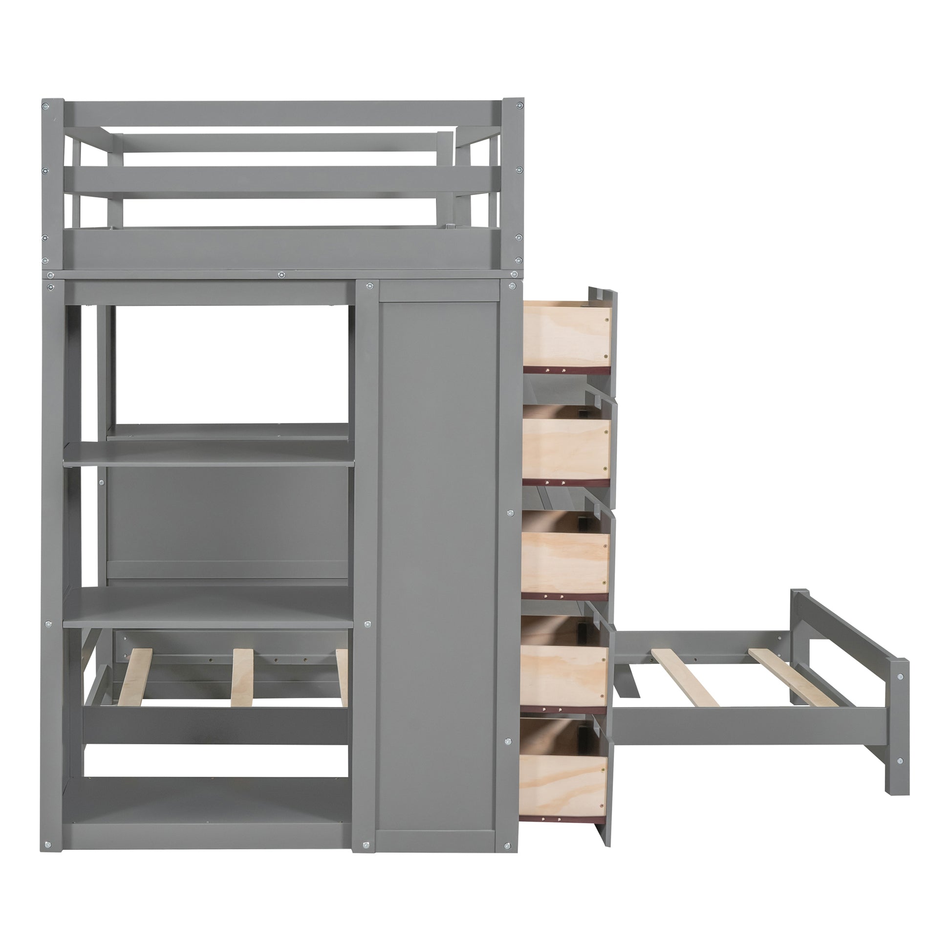 Twin Over Twin Bunk Bed With Led Light And Usb Ports, Gray Twin Gray Plywood