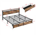 King Bed Frame, Storage Headboard With Charging Station, Solid And Stable, Noise Free, No Box Spring Needed, Easy Assembly King Antique Brown Metal Bedroom Bed Frame Metal & Wood