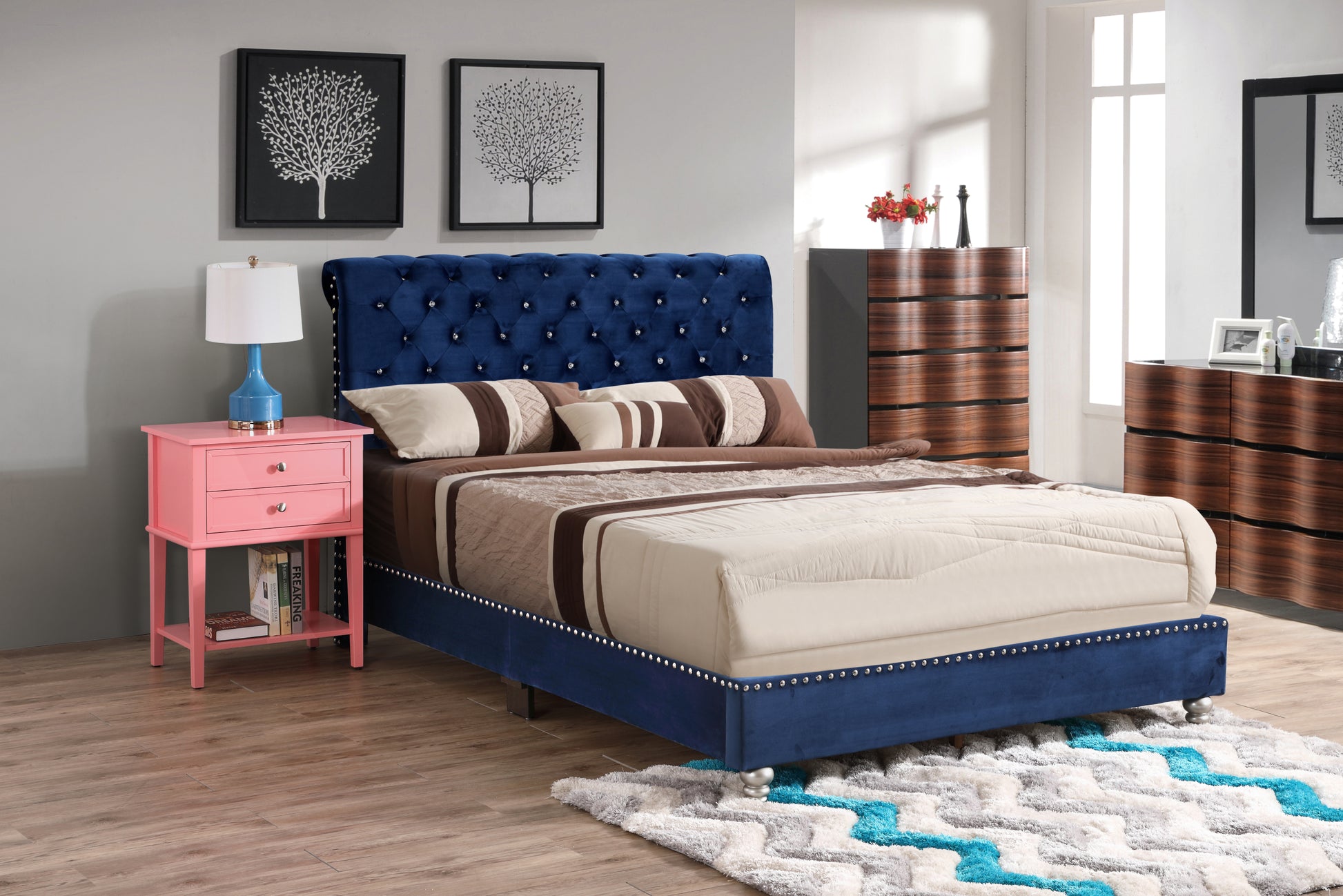 Maxx G1943 Fb Up Tufted Upholstered Bednavy Blue Navy Blue Foam Velvet