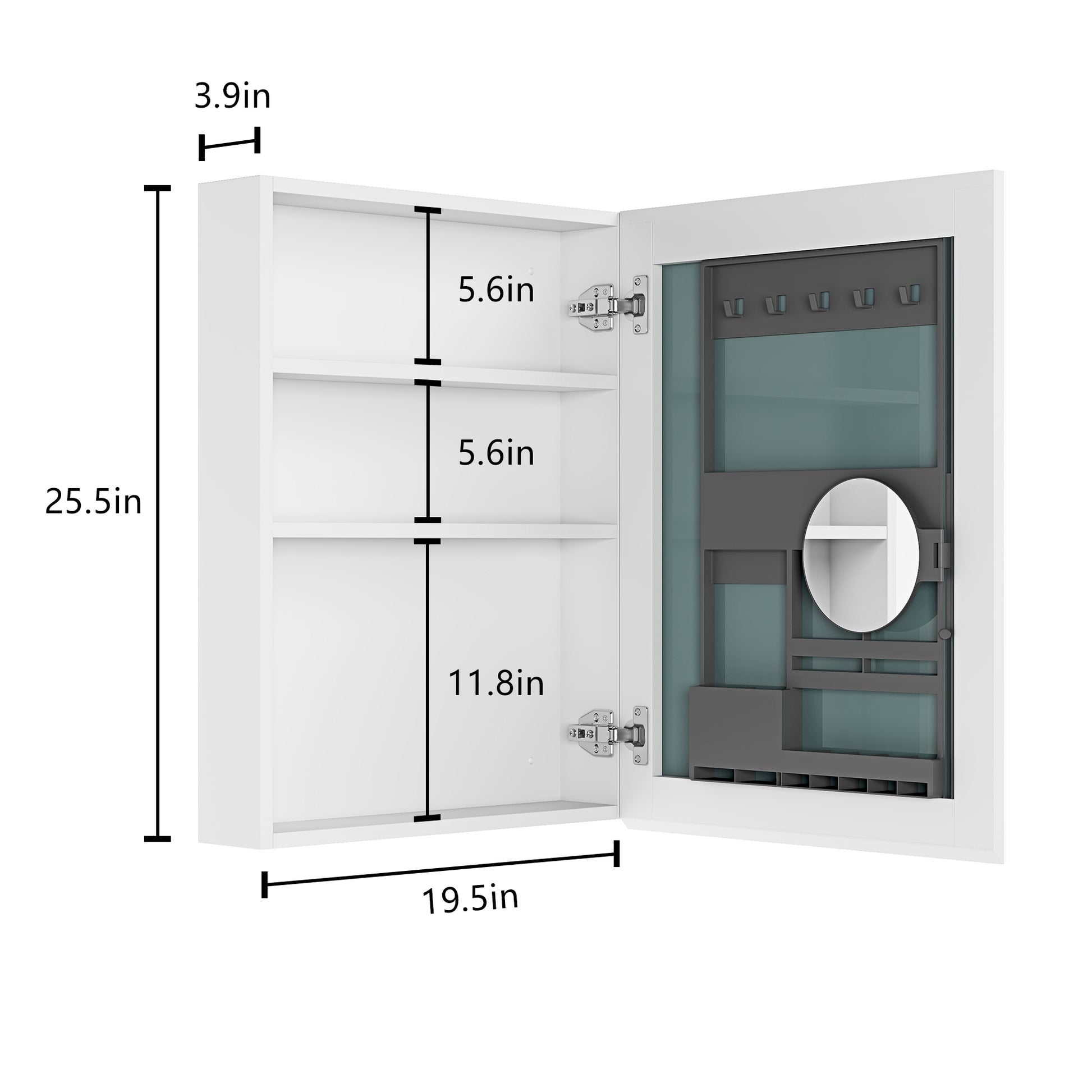 20" W X 26" H Single Door Bathroom Medicine Cabinet With Mirror, Recessed Or Surface Mount Bathroom Wall Cabinet, Beveled Edges,Silver White Engineered Wood