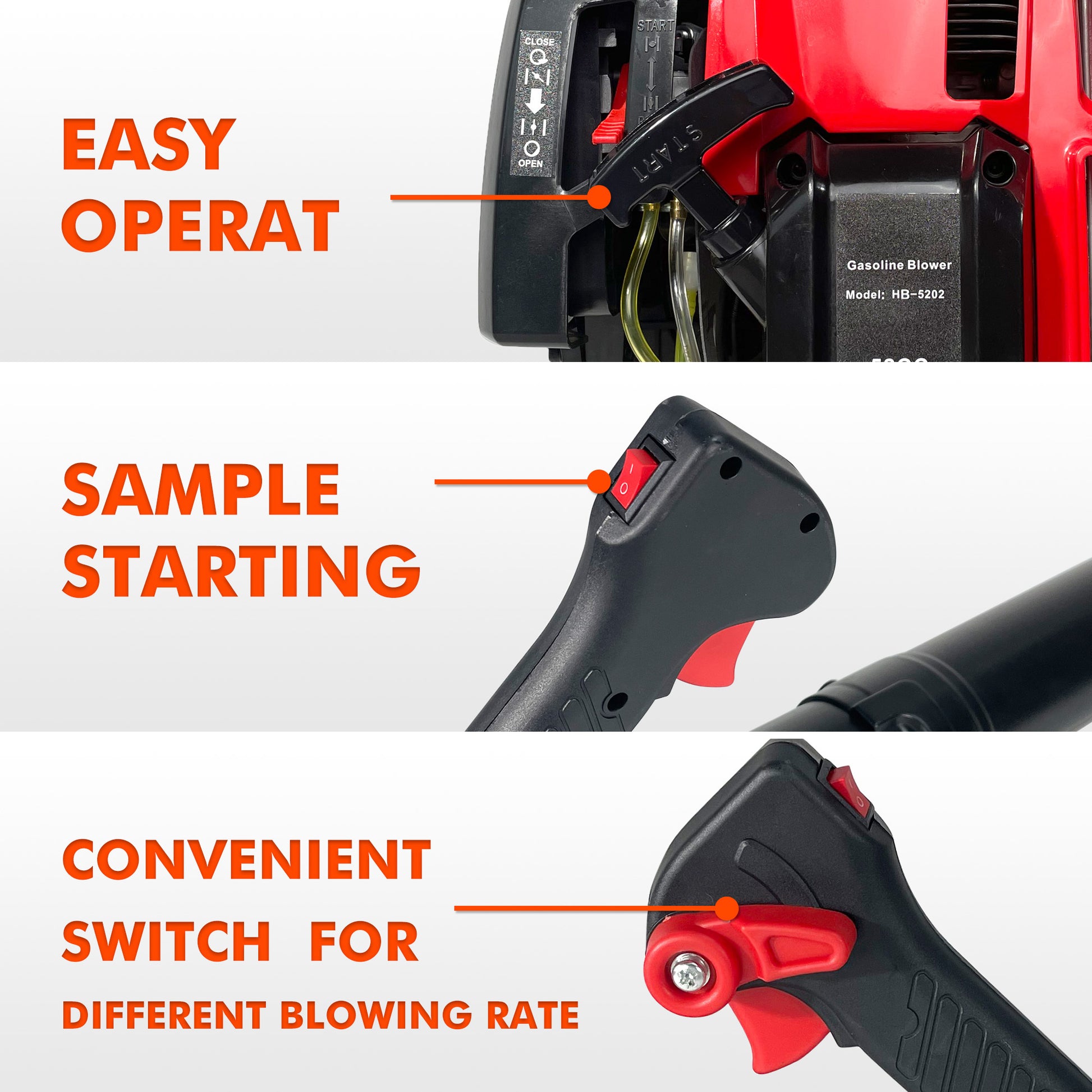 Backpack Leaf Blower, 52Cc,530Cfm,175Mph ,2 Stroke Air Cooling Gasoline Backpack Grass Blower,Snow Blower Epa Compliant Red American Design Metal Metal