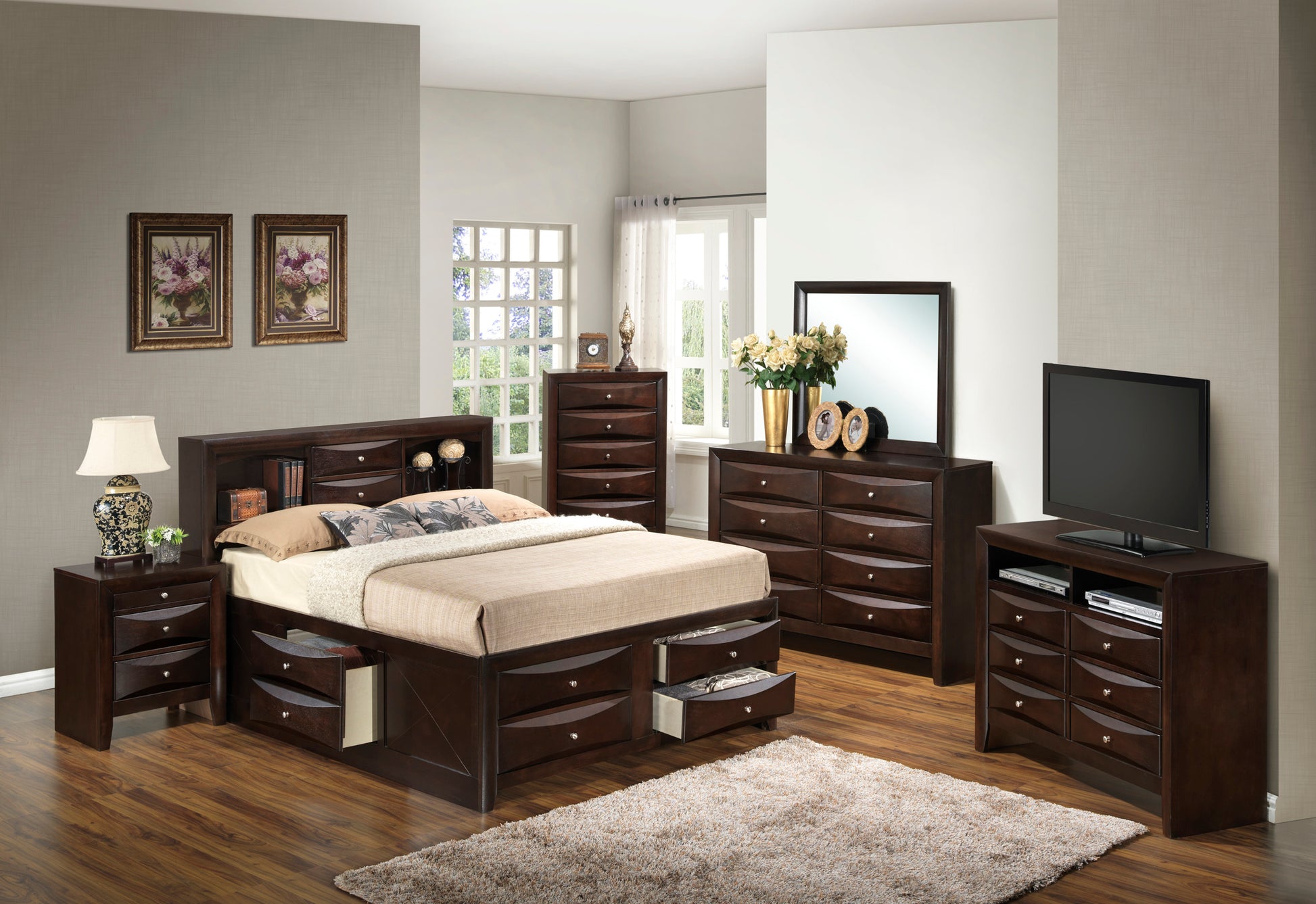 Marilla G1525G Qsb3 Queen Storage Bedcappuccino Beige Particle Board