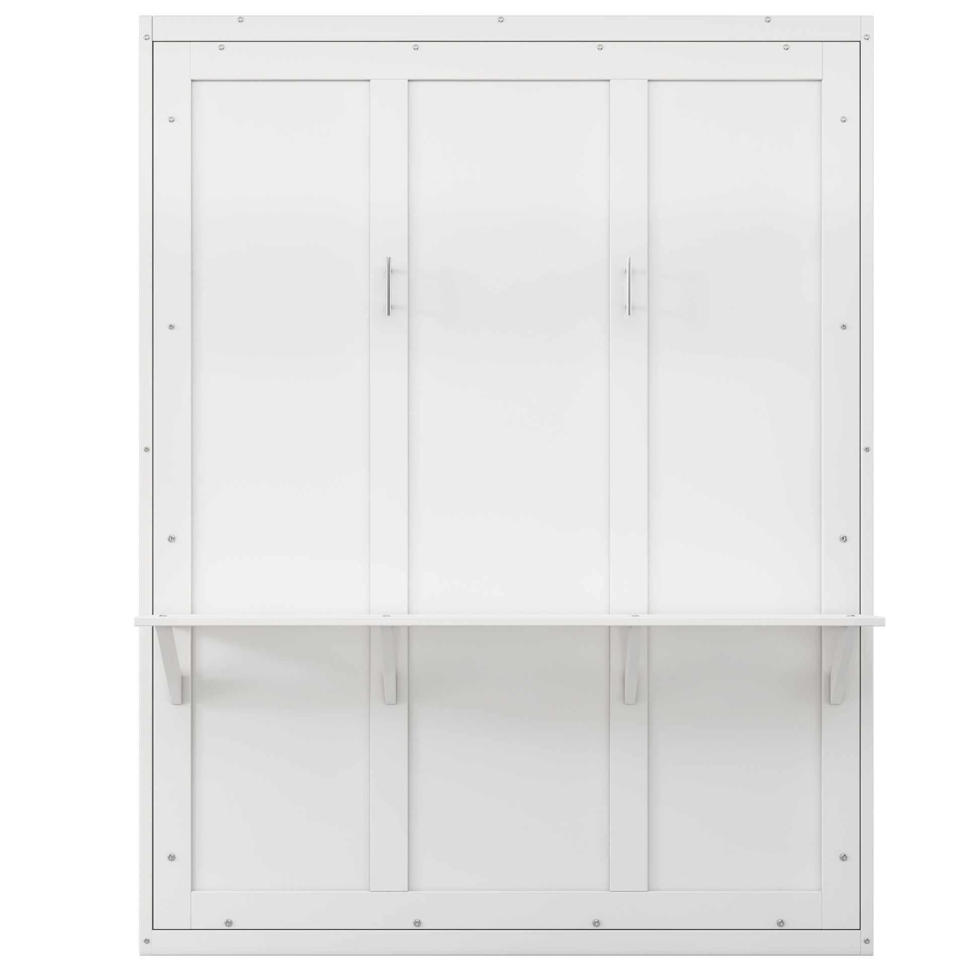 Queen Size Murphy Bed With 1 Side Cabinet Storage Shelf, 68 Inch Cabinet Bed Folding Wall Bed With Desk Combo Perfect For Guest Room, Study, Office,White Old Sku:Bs300491Aac Box Spring Not Required Queen Antique Grey White Wood White Pine Murphy Solid