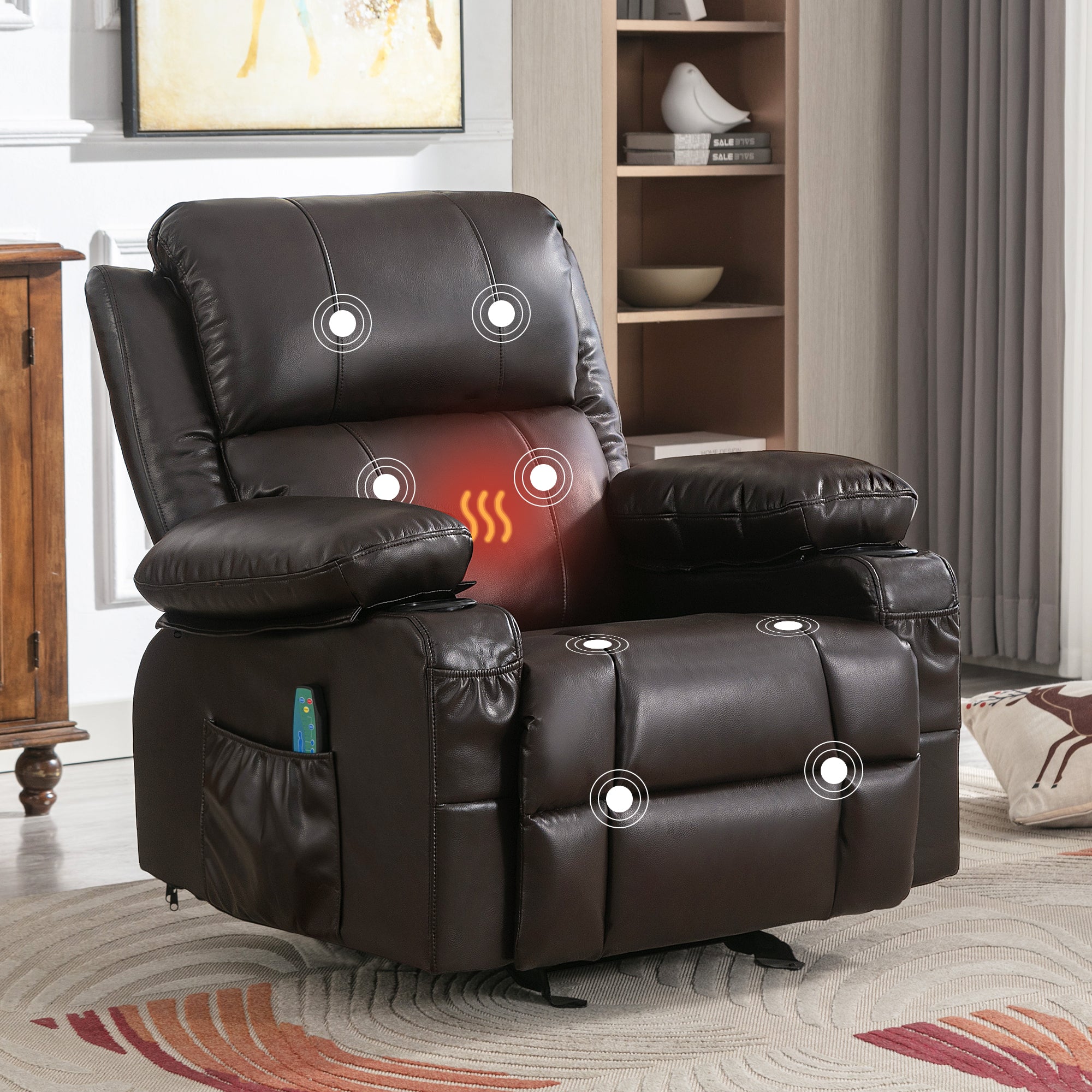 Recliner Chair Rocking Chairs For Adults With 2 Cup Holders, Usb Charge Port Soft Features A Manual Massage And Heat.Brown Brown Metal Soft Heavy Duty Foam Polyester