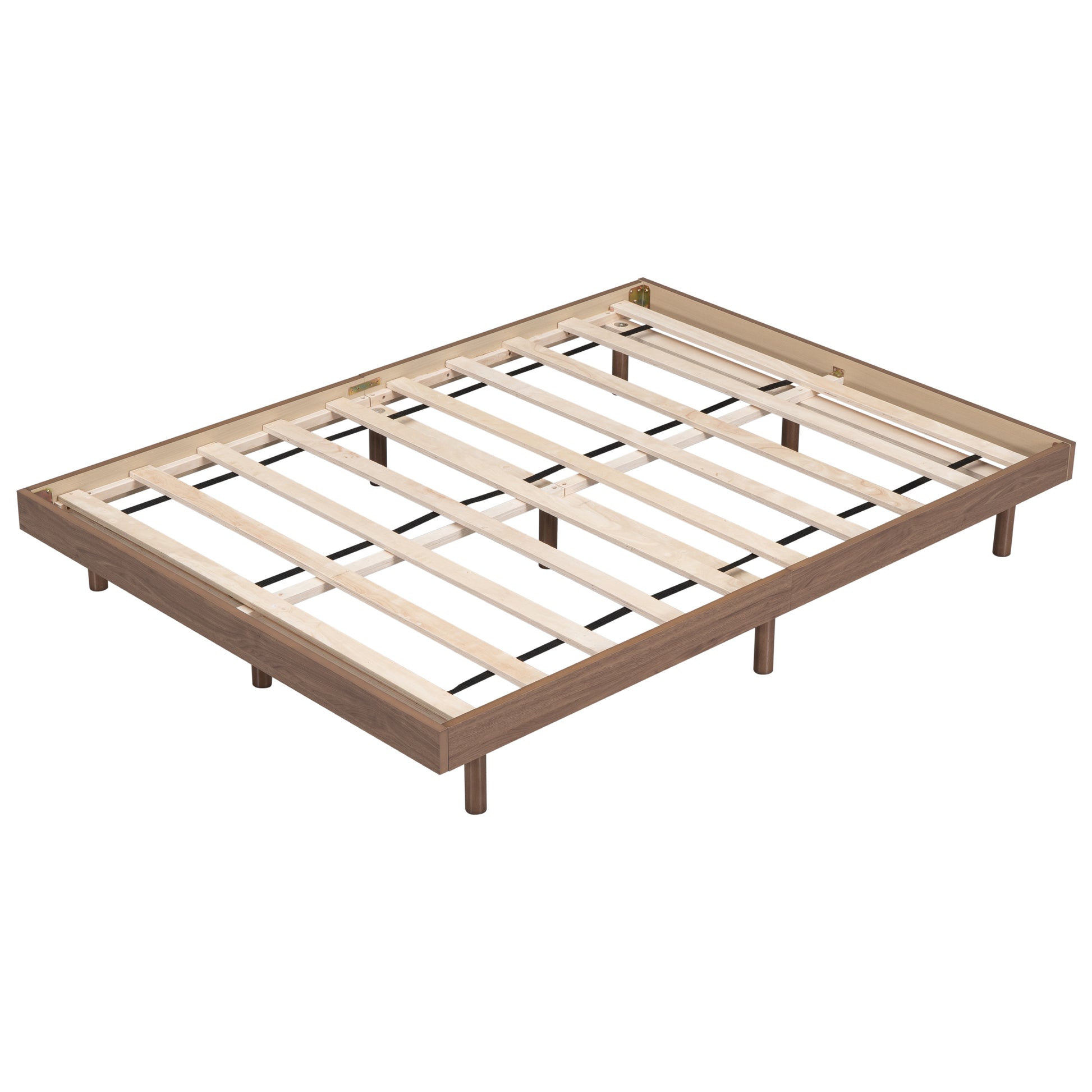 Modern Design Full Floating Platform Bed Frame For Walnut Color Walnut Particle Board