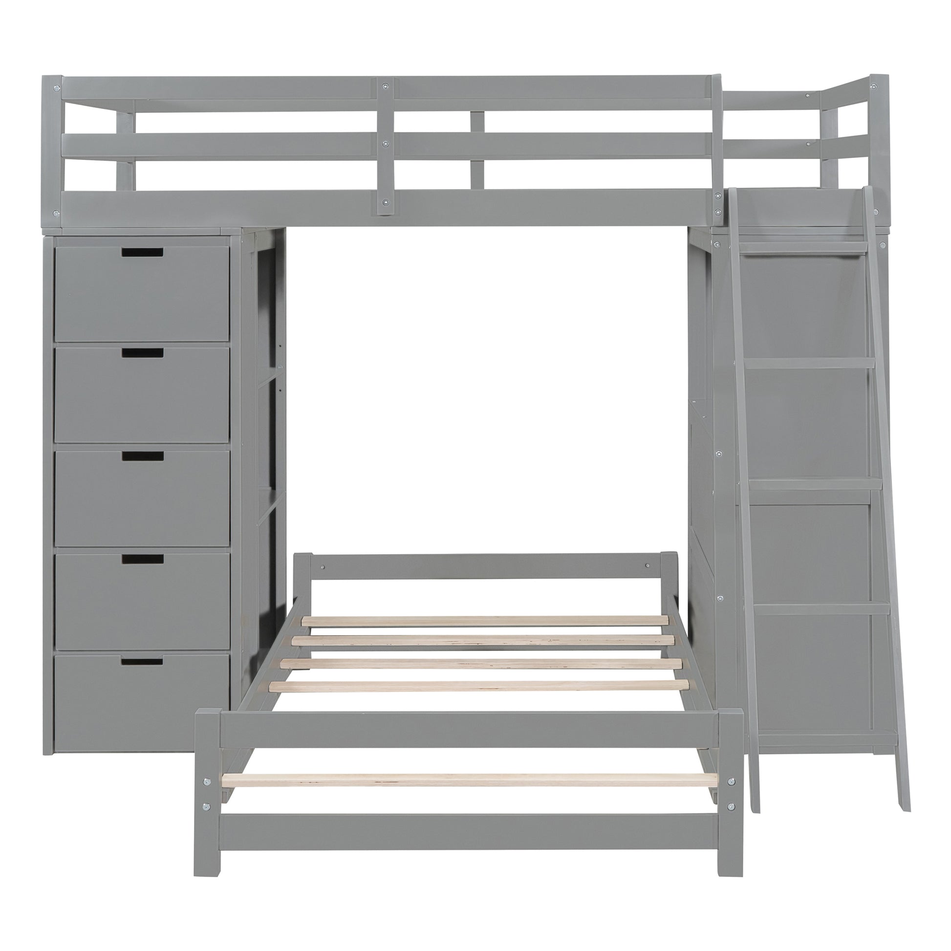 Twin Over Twin Bunk Bed With Led Light And Usb Ports, Gray Twin Gray Plywood