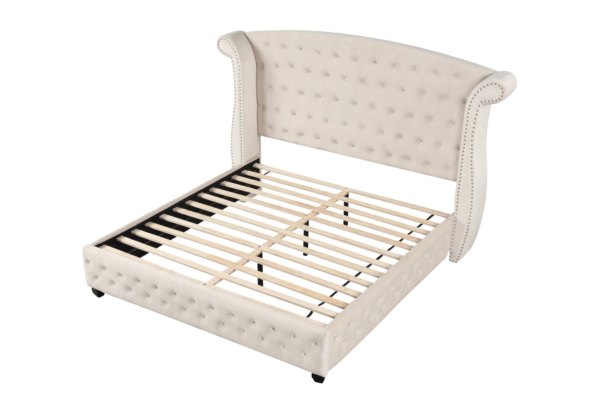 Sophia Crystal Tufted Full Bed Made With Wood In Cream Box Spring Not Required Full Cream Wood Bedroom Contemporary,Modern Upholstered Velvet Wood