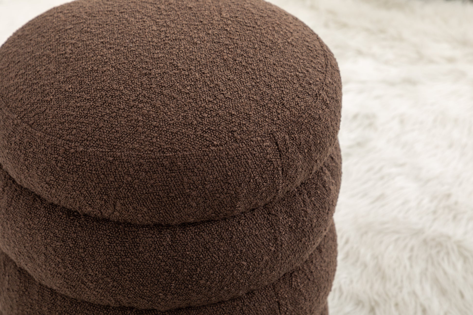 006 Soft Boucle Round Ottoman Footrest Stool,Brown Brown Boucle