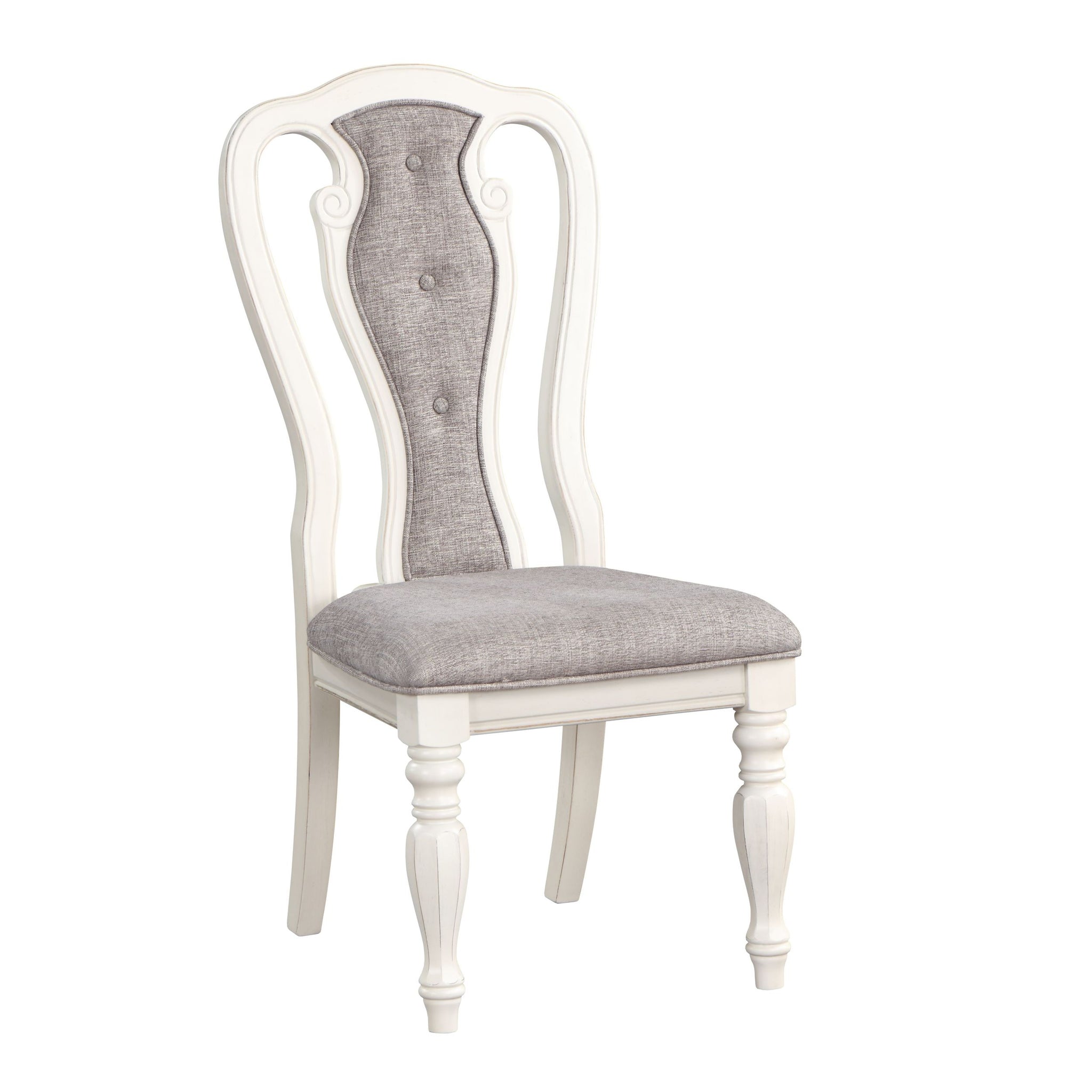 Florian Side Chair Set 2 , Gray Fabric & Antique White Finish Dn01654 Gray Fabric