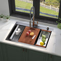 30 Inch Topmount Gunmetal Black Workstation 18 Gauge Stainless Steel Kitchen Sink With Black Spring Neck Faucet Gunmetal Black Stainless Steel