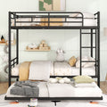 Full Over Full Metal Bunk Bed With Trundle, Black Black Iron