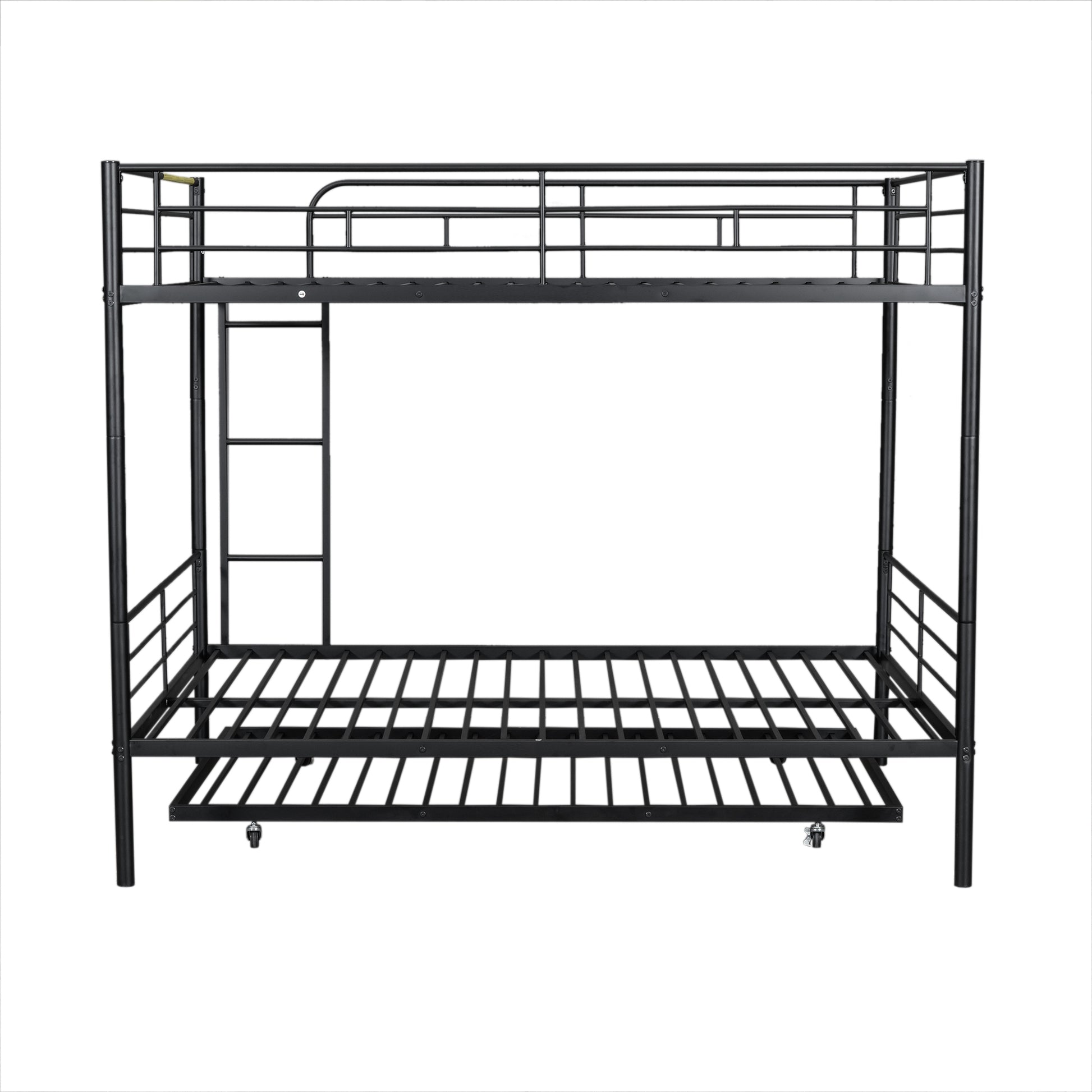 Full Over Full Metal Bunk Bed With Trundle, Black Black Iron