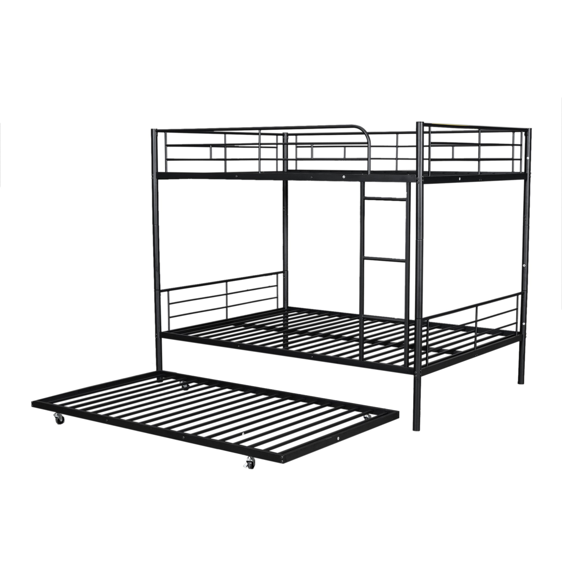 Full Over Full Metal Bunk Bed With Trundle, Black Black Iron