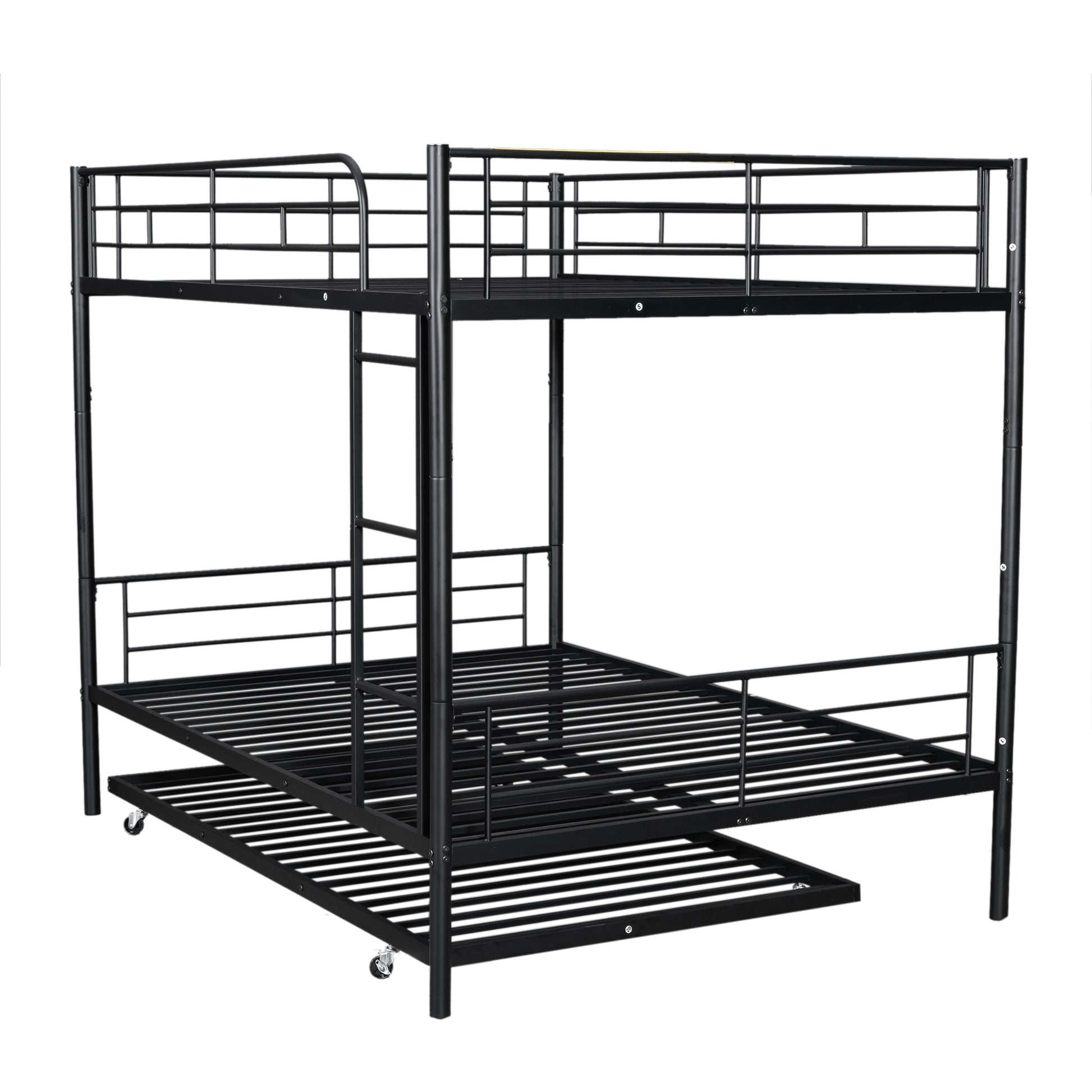 Full Over Full Metal Bunk Bed With Trundle, Black Black Iron