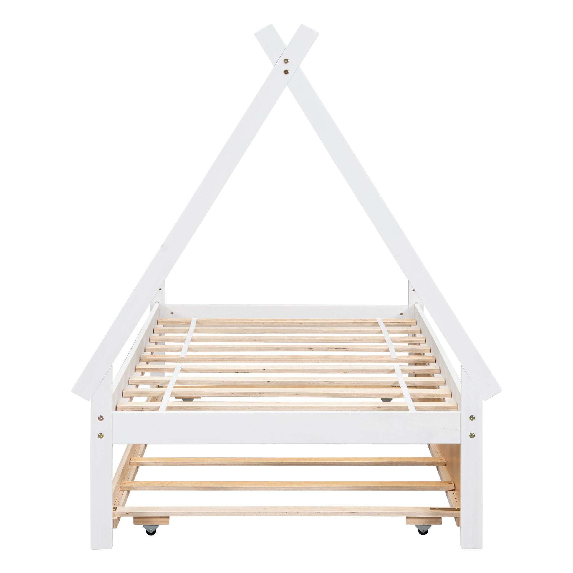 Twin Size Tent Floor Bed, Teepee Bed, With Trundle,White Twin White Wood Bedroom American Design Pine Bed Frame Pine