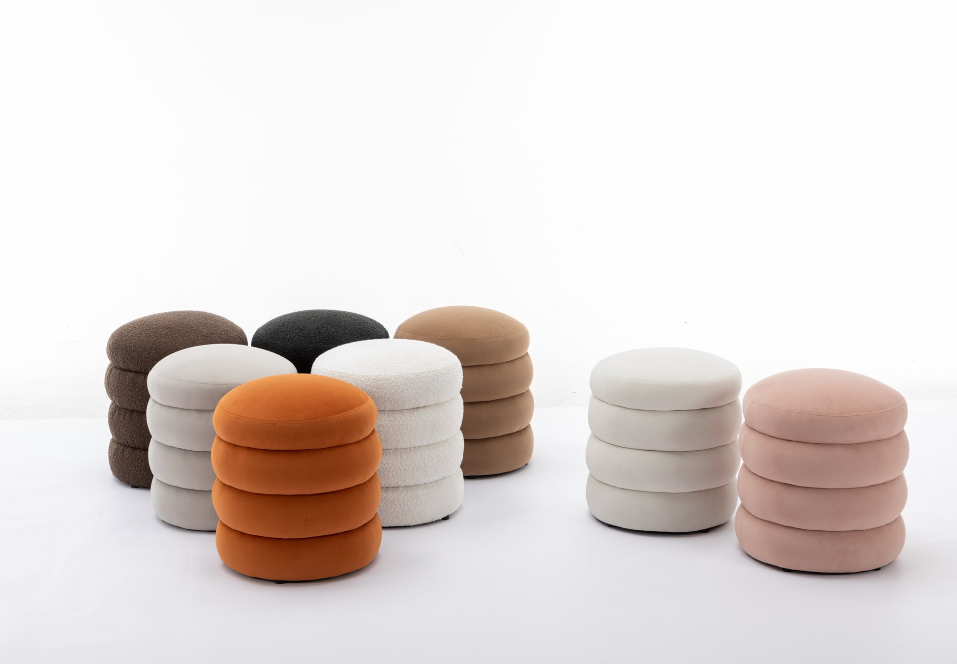006 Soft Boucle Round Ottoman Footrest Stool,Black Black Boucle