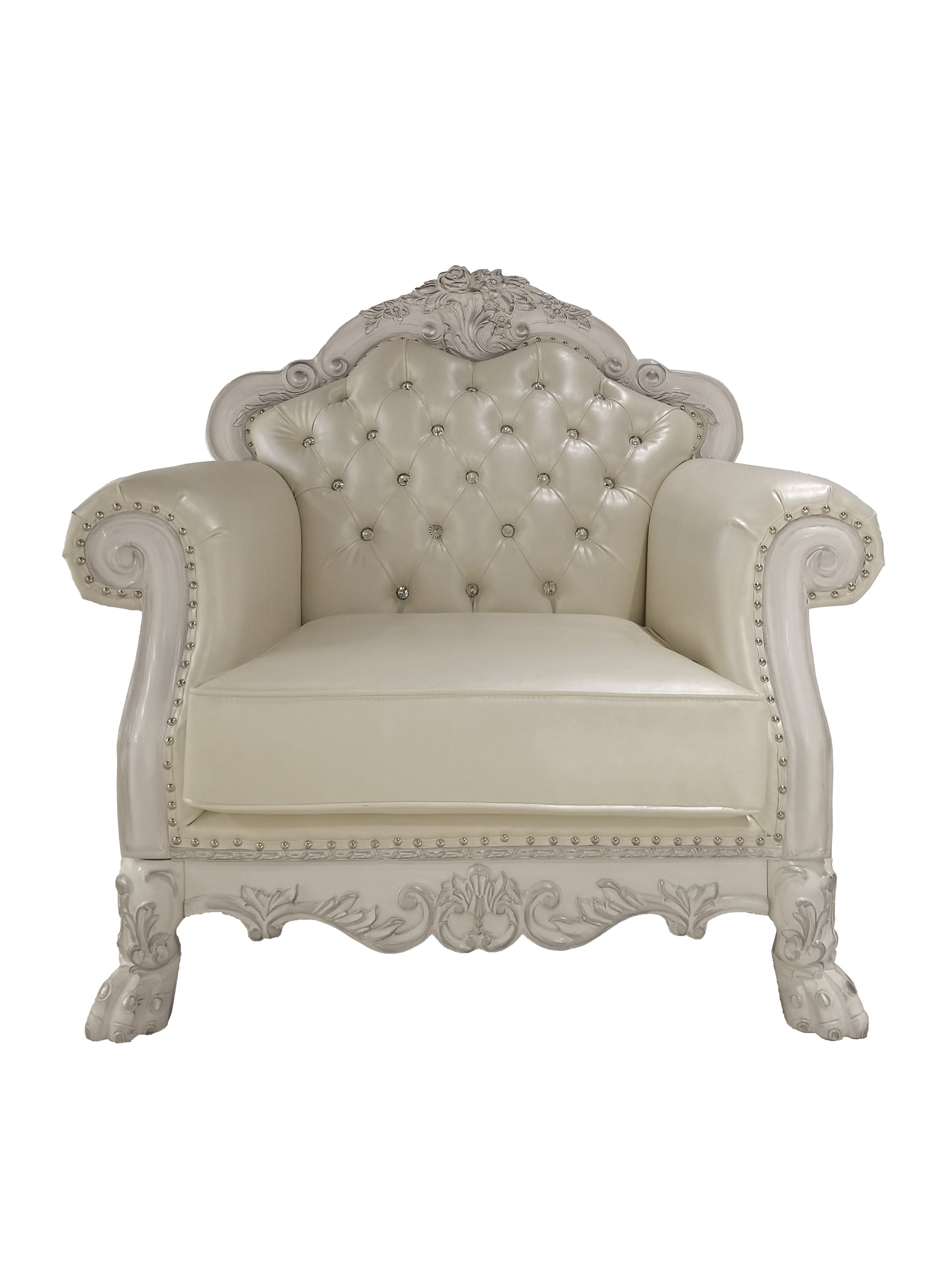 Dresden Chair W 2 Pillows, Synthetic Leather & Bone White Finish Lv01690 White Pu Leather