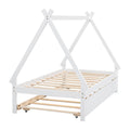 Twin Size Tent Floor Bed, Teepee Bed, With Trundle,White Twin White Wood Bedroom American Design Pine Bed Frame Pine