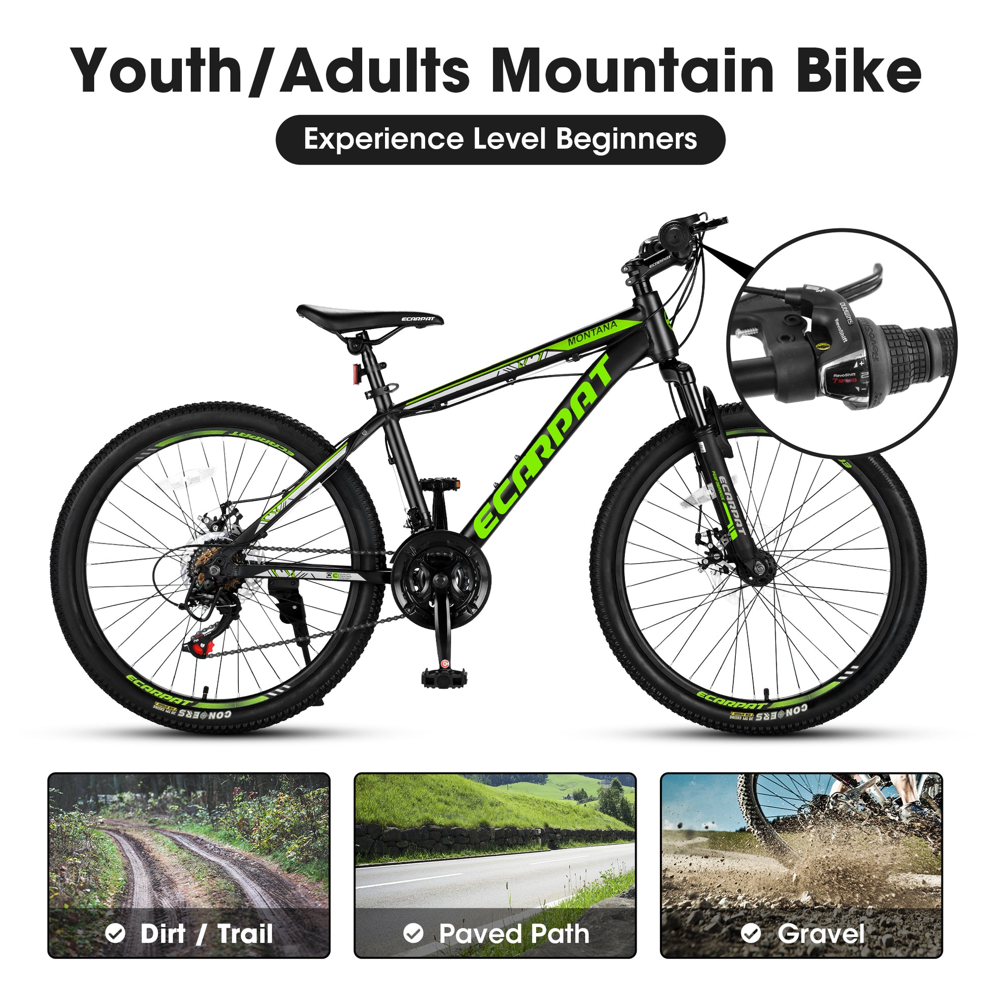 A24299 24 Inch Mountain Bike Bicycle For Adults Aluminium Frame Bike Shimano 21 Speed With Disc Brake Cycling Green Without Anti Slip Garden & Outdoor American Design Multifunctional Aluminium