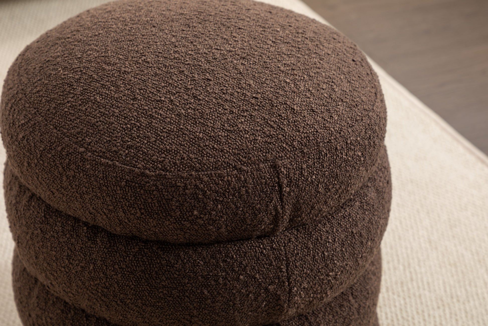 006 Soft Boucle Round Ottoman Footrest Stool,Brown Brown Boucle