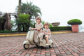 6V Licensed Vespa Scooter Motorcycle With Side Car For Kids, Gray Gray Chrome