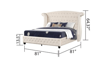 Crystal Tufted King Bed Made With Wood In Cream Box Spring Not Required King Cream Wood Bedroom Contemporary,Modern Upholstered Velvet Wood