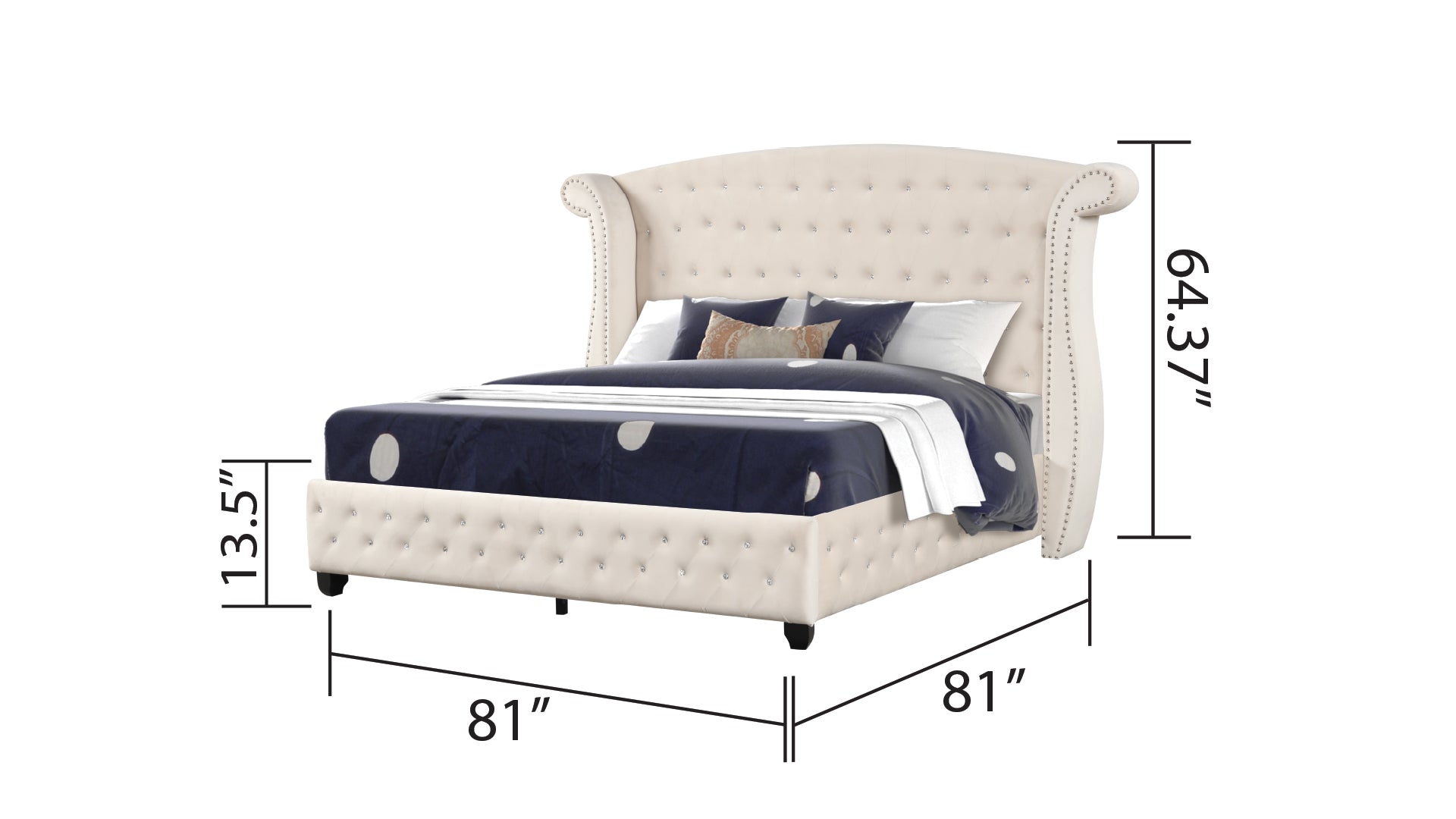 Crystal Tufted King 4 Pc Vanity Bedroom Set Made With Wood In Cream Box Spring Not Required King Cream Wood 4 Piece Set Bedroom Contemporary,Modern Upholstered Velvet Tufted Wood