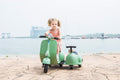 6V Licensed Vespa Scooter Motorcycle With Side Car For Kids, Green Green Under 50 Lbs Chrome