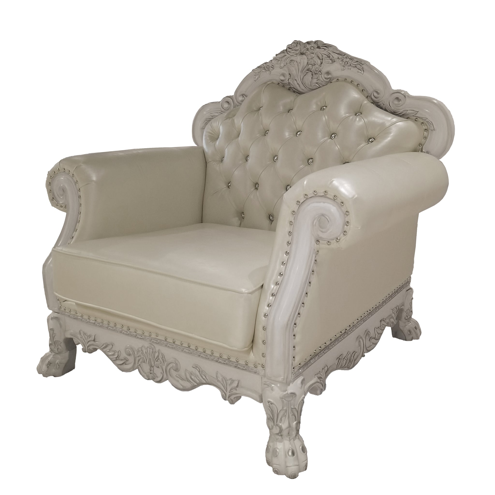 Dresden Chair W 2 Pillows, Synthetic Leather & Bone White Finish Lv01690 White Pu Leather