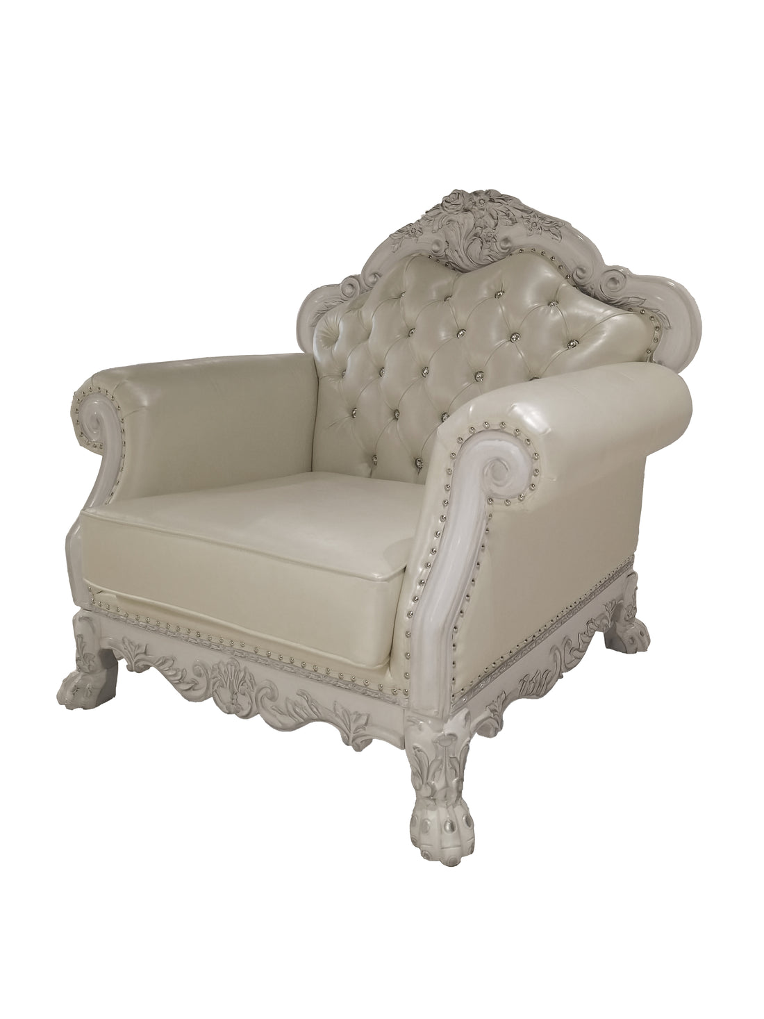 Dresden Chair W 2 Pillows, Synthetic Leather & Bone White Finish Lv01690 White Pu Leather