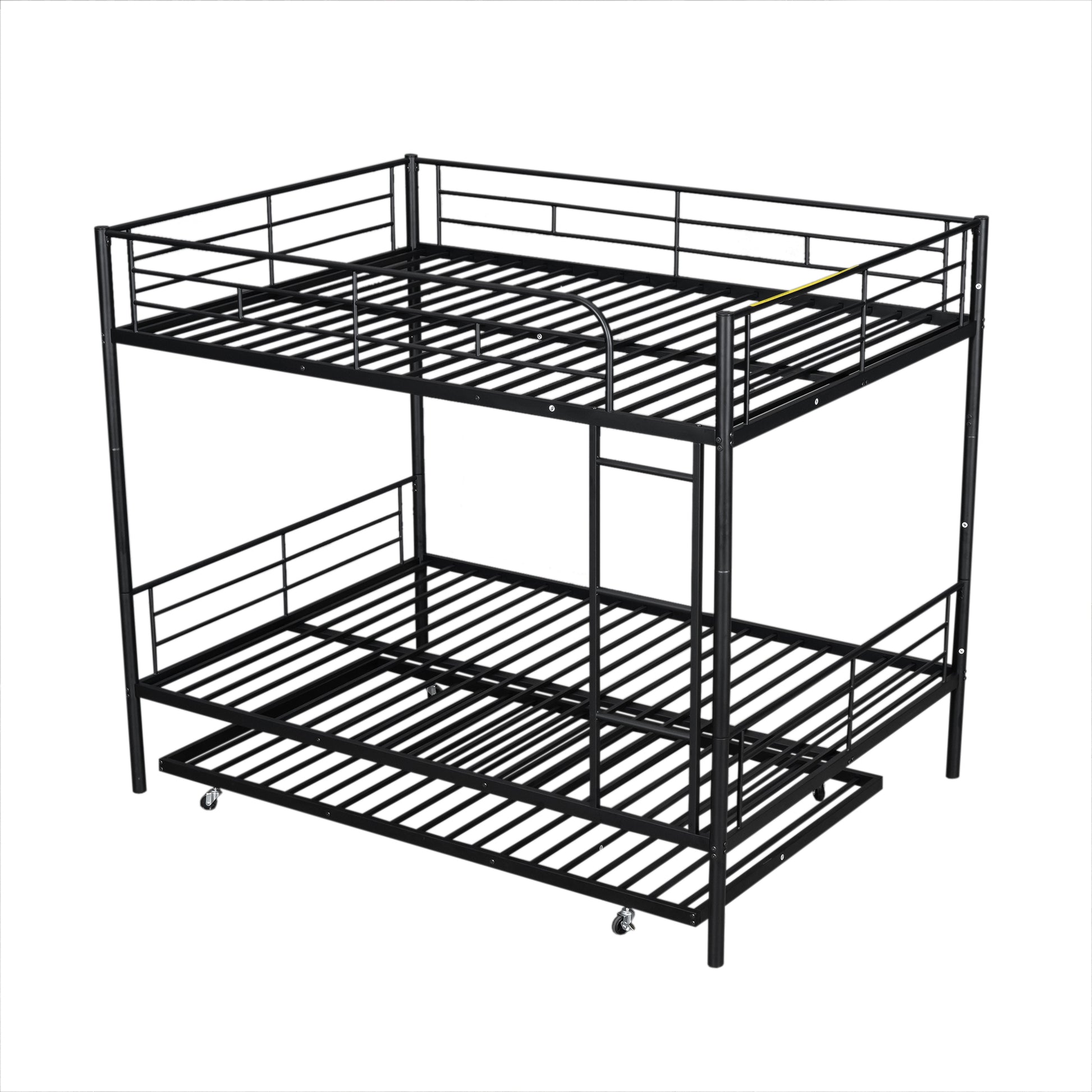 Full Over Full Metal Bunk Bed With Trundle, Black Black Iron