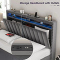 Luxury Gas Lift Storage Bed With Rf Led Lights, Storage Headboard ,King Size ,Velvet Grey Box Spring Not Required King Dark Gray Wood Brown Bedroom American Design Poplar Slat Beds Polyurethane Foam Velvet Metal & Wood
