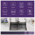 33X22 Inch Gunmetal Black Topmount Double Bowl Workstation Kitchen Sink 18 Gauge Stainless Steel With Black Faucet Gunmetal Black Stainless Steel