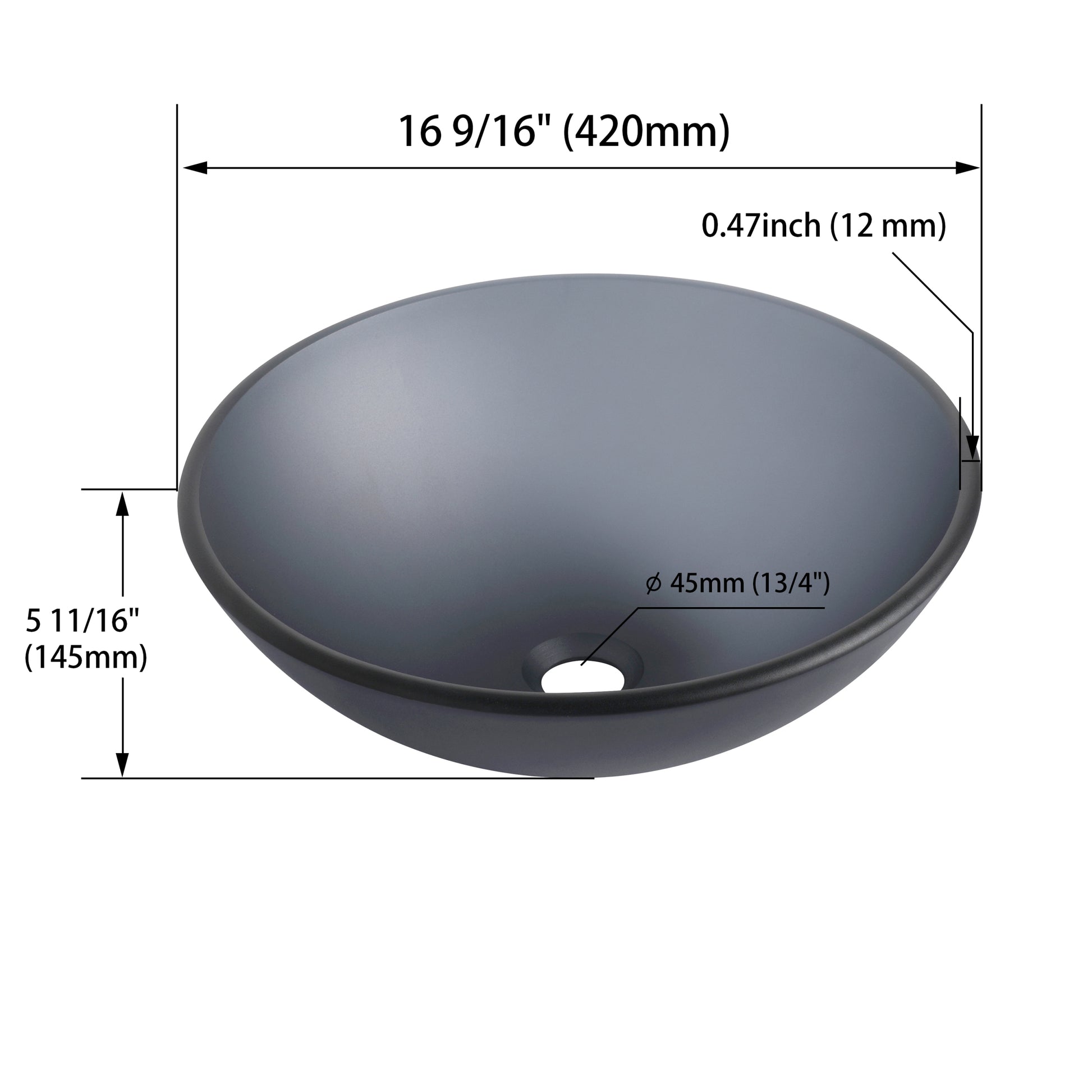 Tempered Glass Matte Bathroom Vessel Sink, Round Bathroom Basin Tempered Glass Matt Gray Grey Bathroom Modern Glass