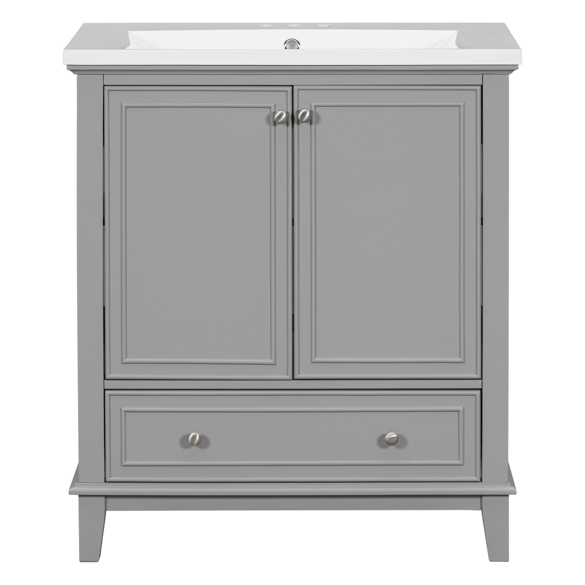 30" Bathroom Vanity With Sink Combo, Multi Functional Bathroom Cabinet With Doors And Drawer, Solid Frame And Mdf Board, Grey Grey Solid Wood Mdf