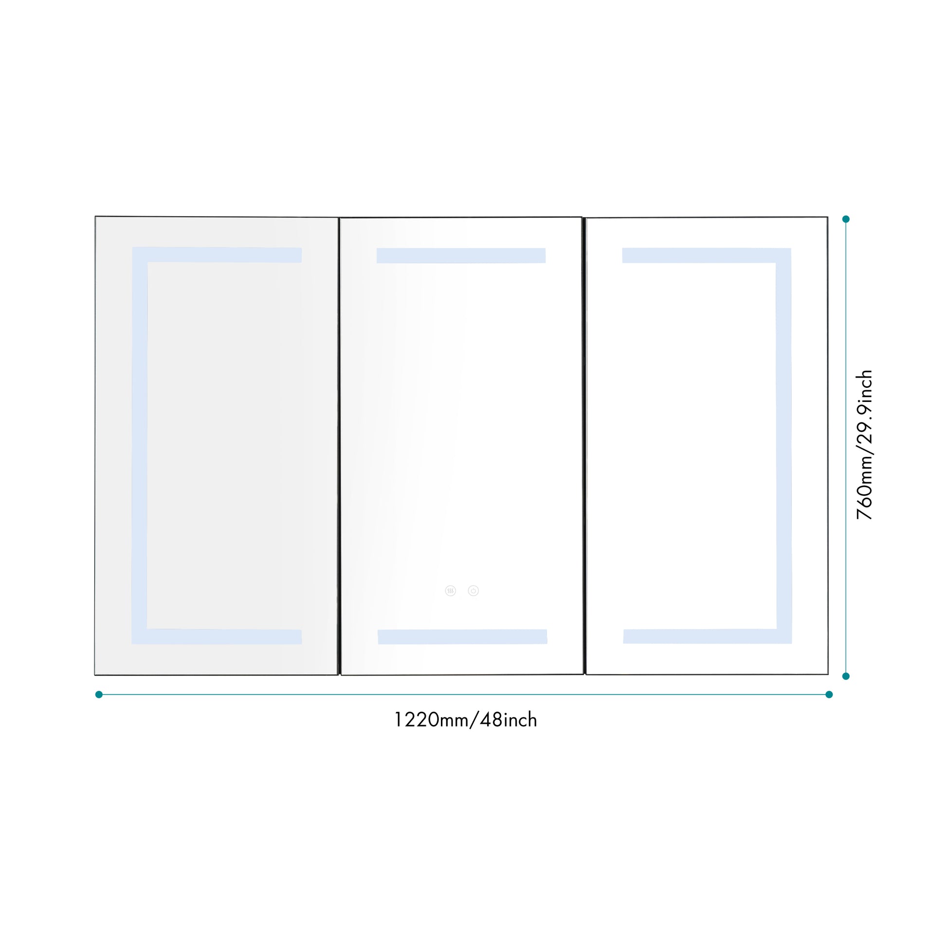 48*30 In Led Mirror Lighted Medicine Cabinet With Lights, Led Medicine Cabinet W Defogger, Dimmer, 3X Makeup Mirror, Outlets & Usb Matte Black Aluminium