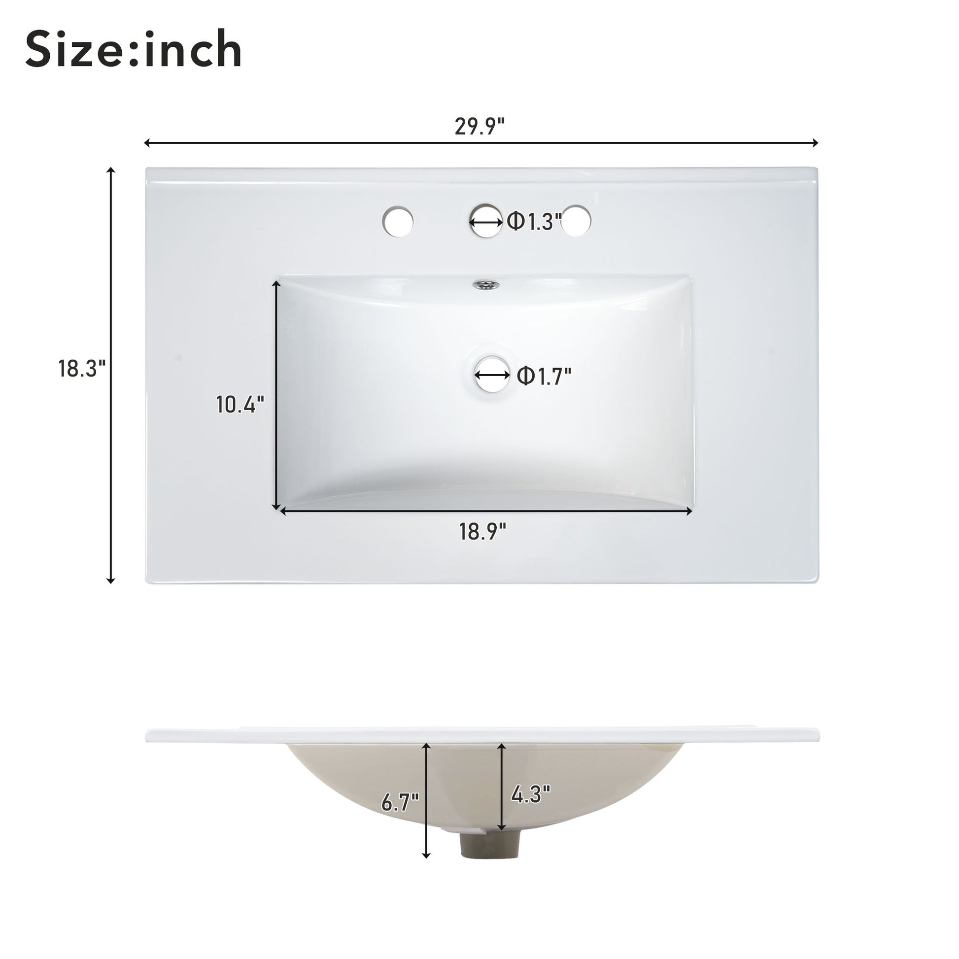 Sink Only 30" Bathroom Vanity White Ceramic