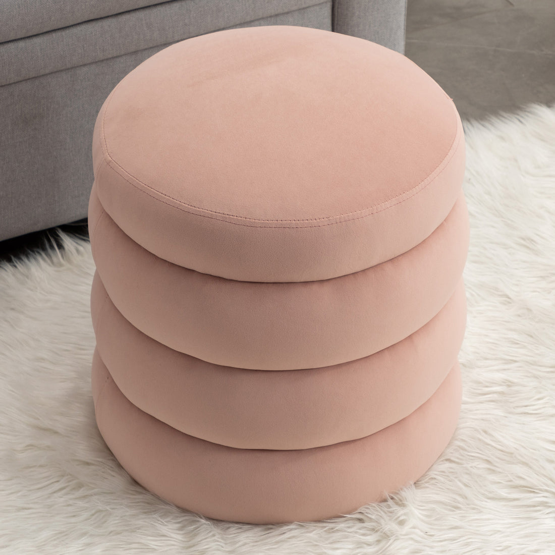 006 Soft Velvet Round Ottoman Footrest Stool,Pink Pink Velvet