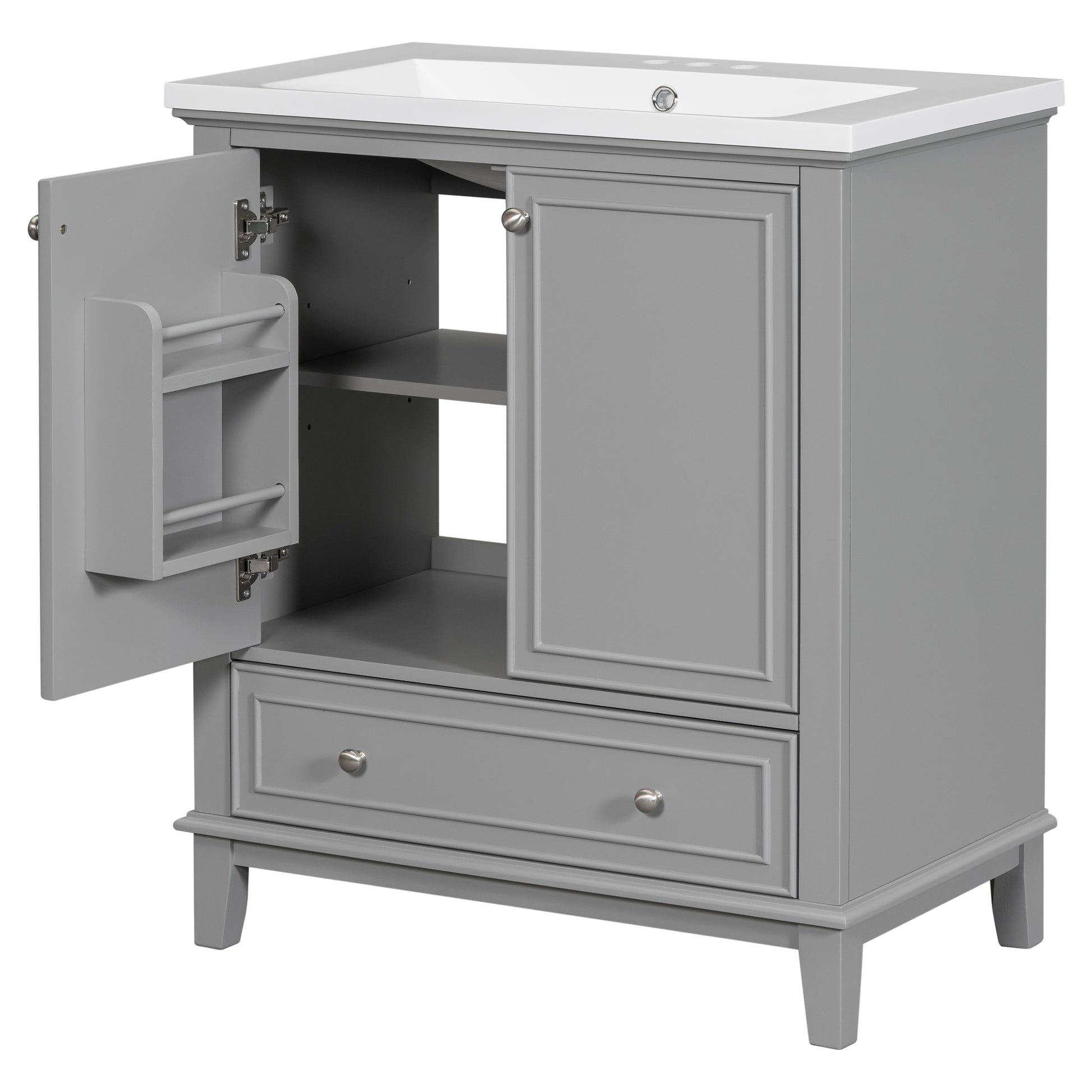 30" Bathroom Vanity With Sink Combo, Multi Functional Bathroom Cabinet With Doors And Drawer, Solid Frame And Mdf Board, Grey Grey Solid Wood Mdf