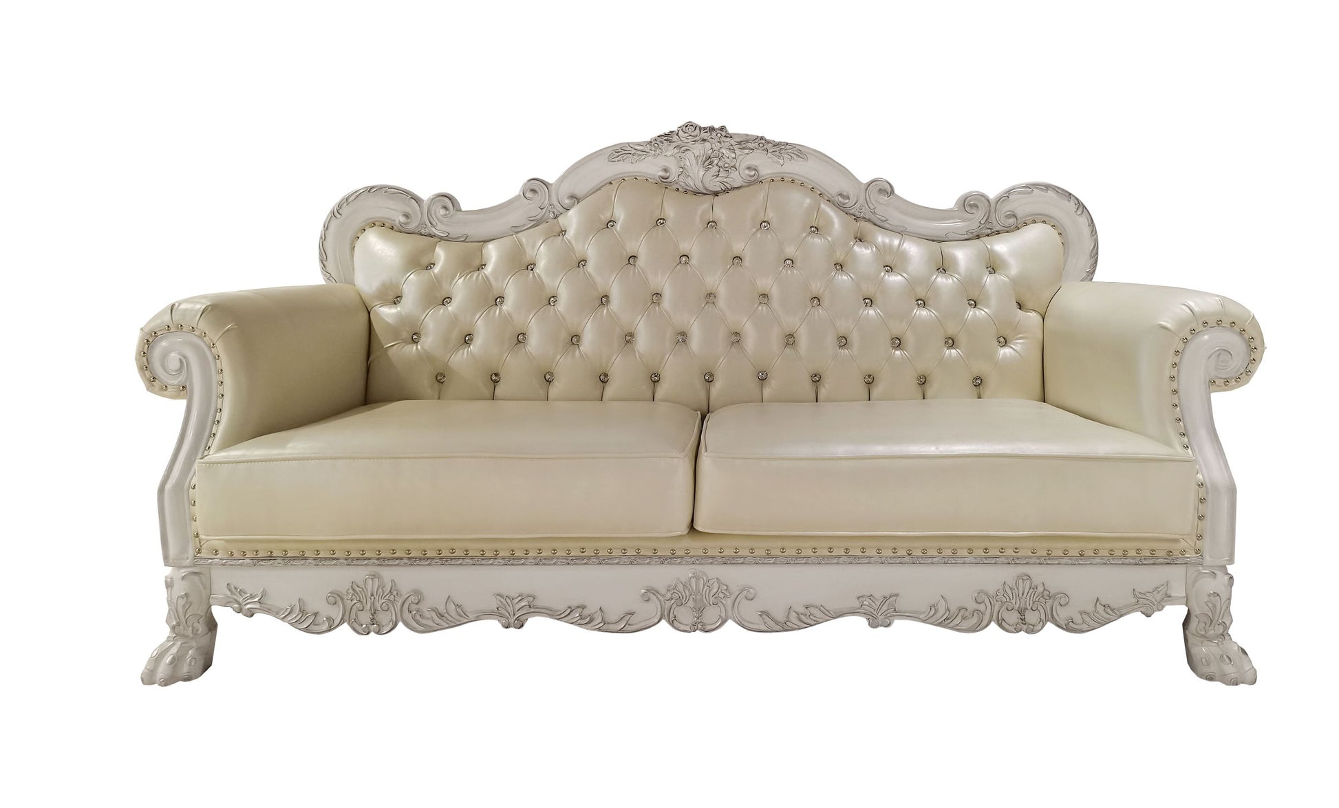 Dresden Sofa W 4 Pillows, Synthetic Leather & Bone White Finish Lv01688 White Pu Leather