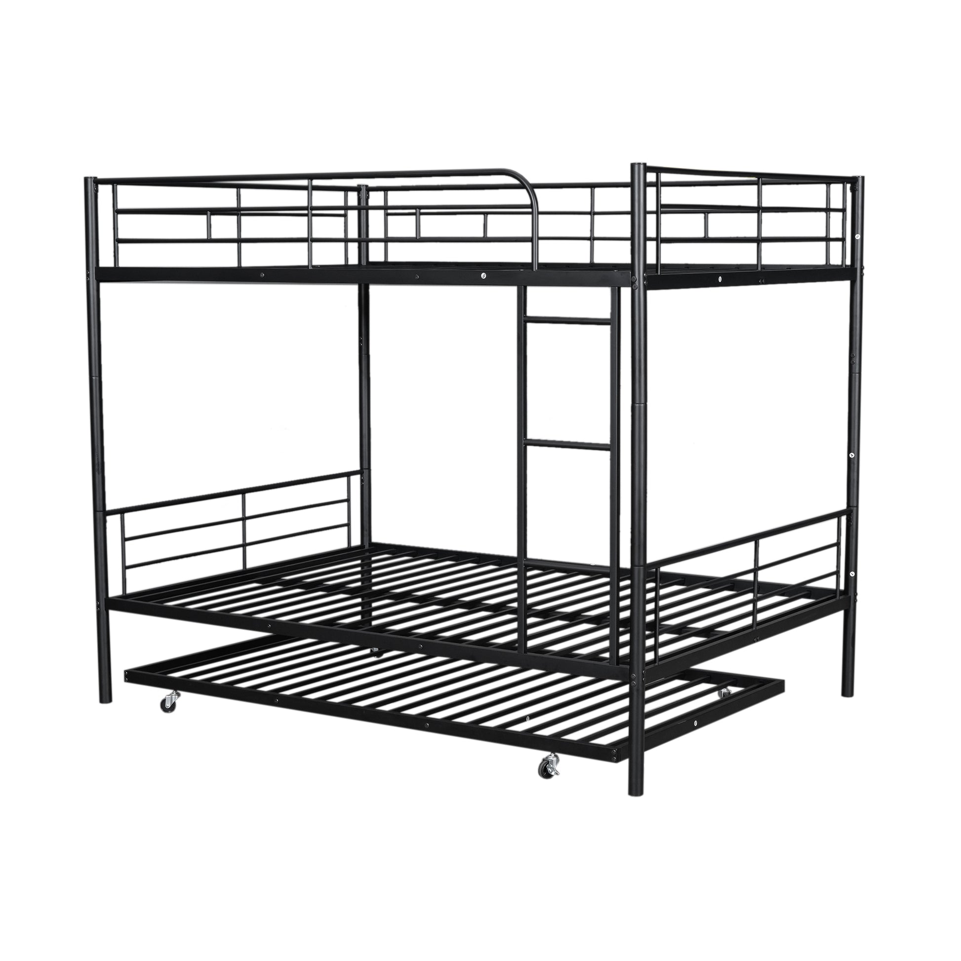 Full Over Full Metal Bunk Bed With Trundle, Black Black Iron