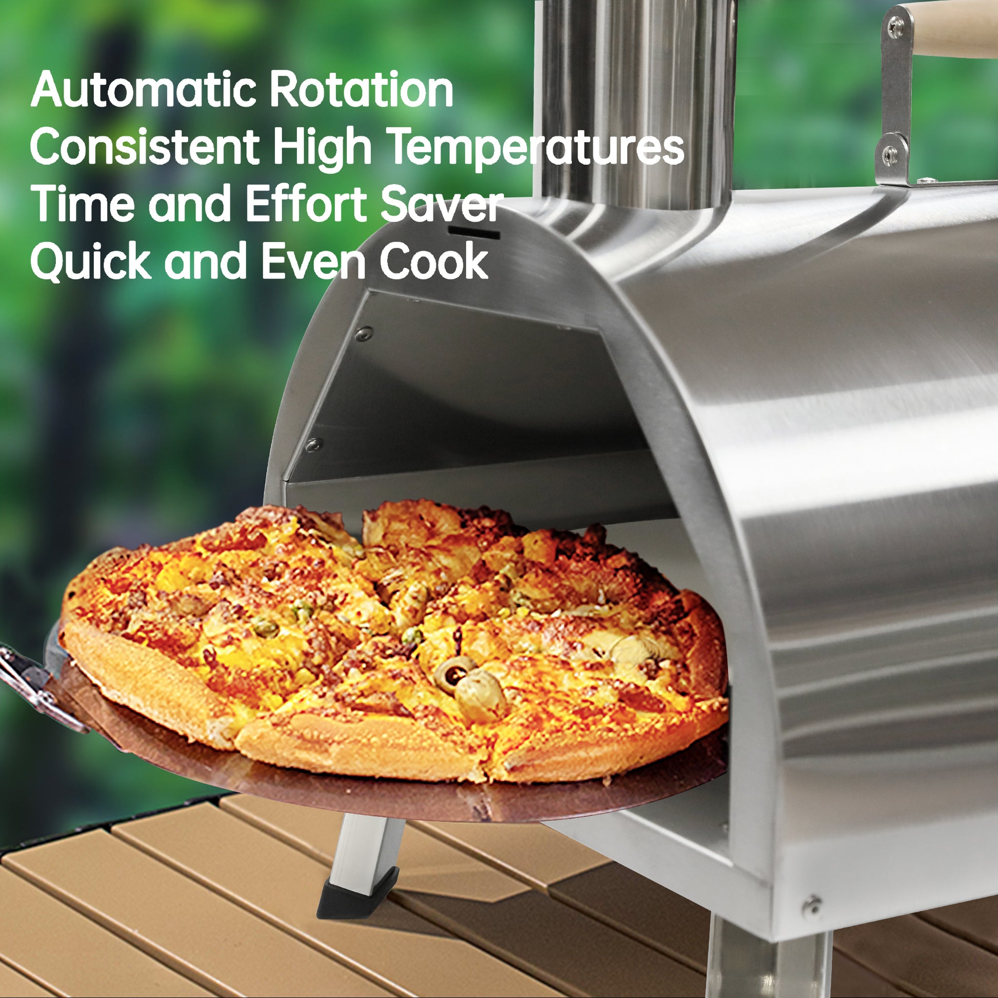 Pizza Oven Outdoor 12" Automatic Rotatable Pizza Ovens Portable Stainless Steel Wood Fired Pizza Oven Pizza Maker With Built In Thermometer Pizza Cutter Carry Bag Silver Garden & Outdoor American Design Stainless Steel Stainless Steel