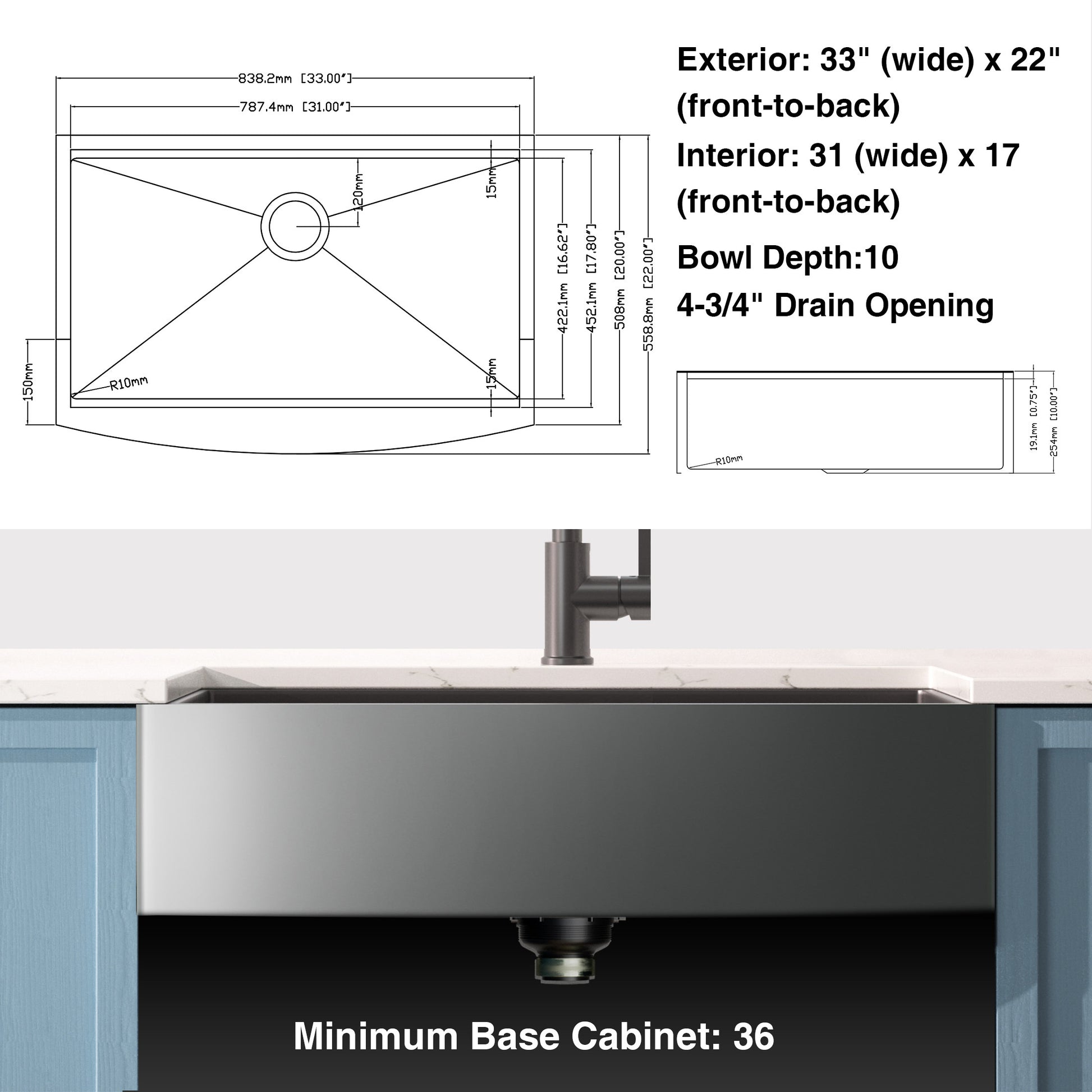 33X22 Inch Farmhouse Workstation Gunmetal Black All In One Kitchen Sink 18 Gauge Stainless Steel Single Bowl Sink With Faucet Gunmetal Black Stainless Steel