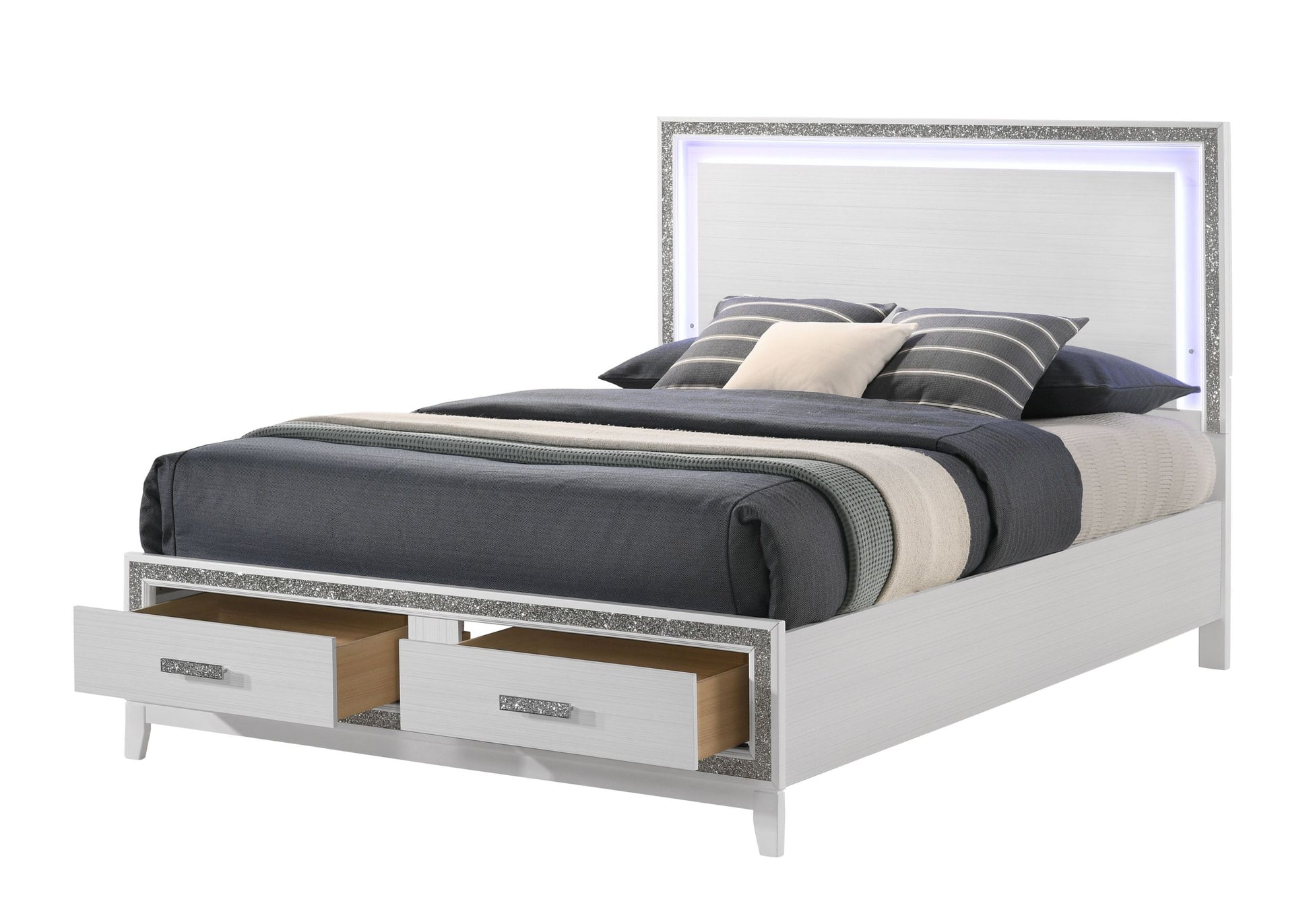 Haiden Eastern King Bed W Storage, Led & White Finish Bd01742Ek White Mdf