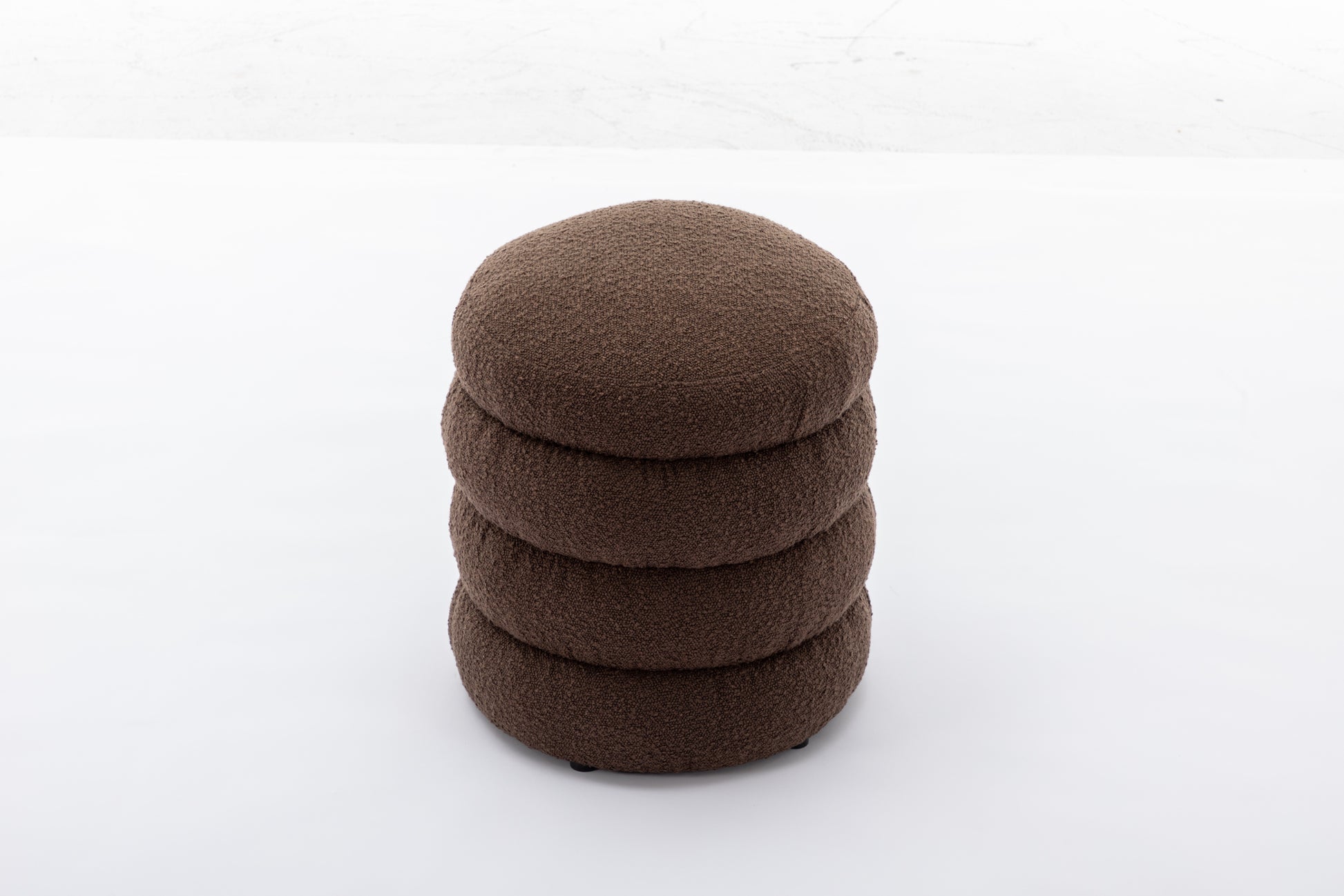 006 Soft Boucle Round Ottoman Footrest Stool,Brown Brown Boucle