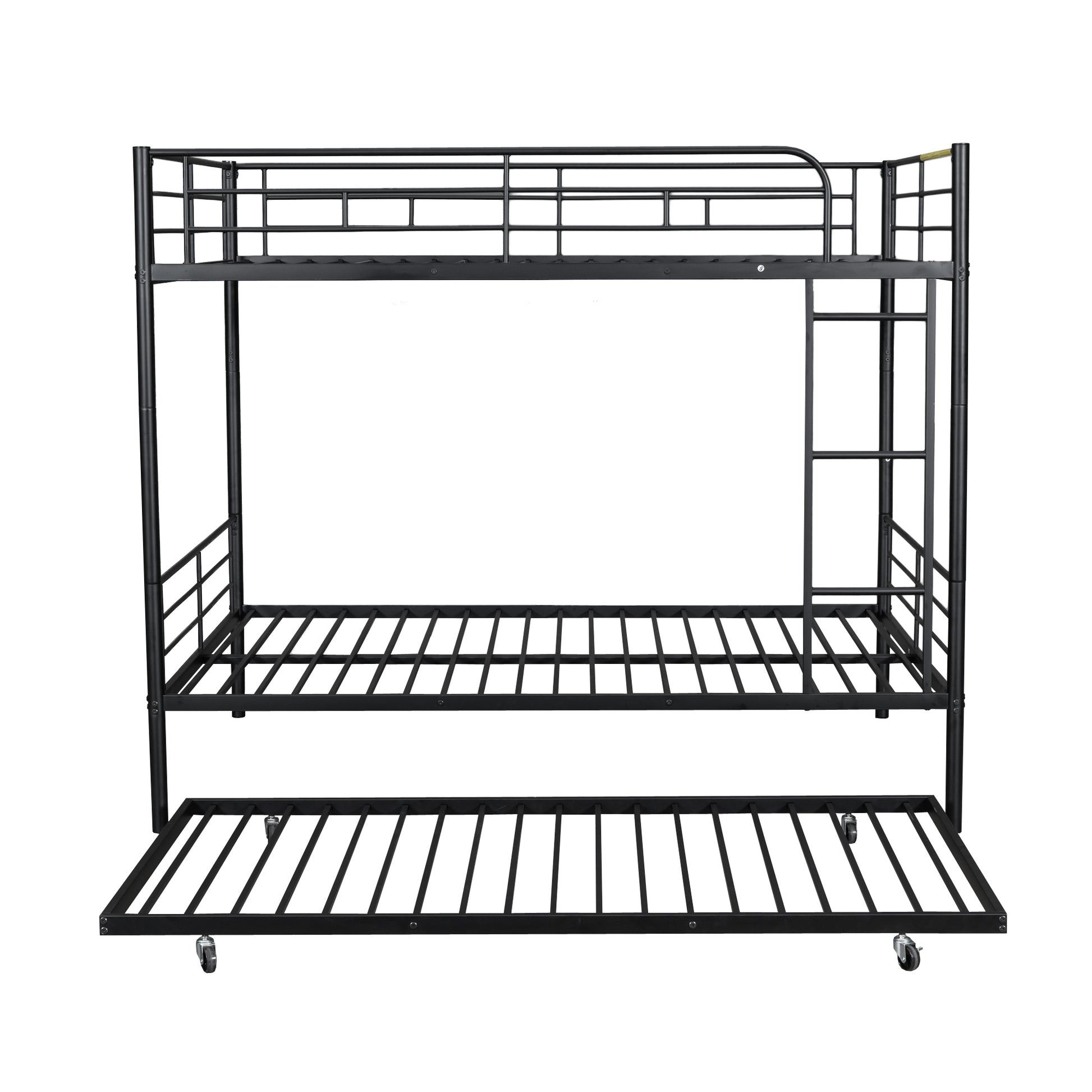 Full Over Full Metal Bunk Bed With Trundle, Black Black Iron