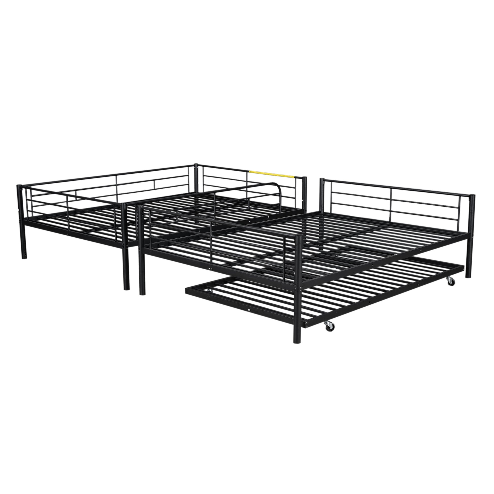 Full Over Full Metal Bunk Bed With Trundle, Black Black Iron