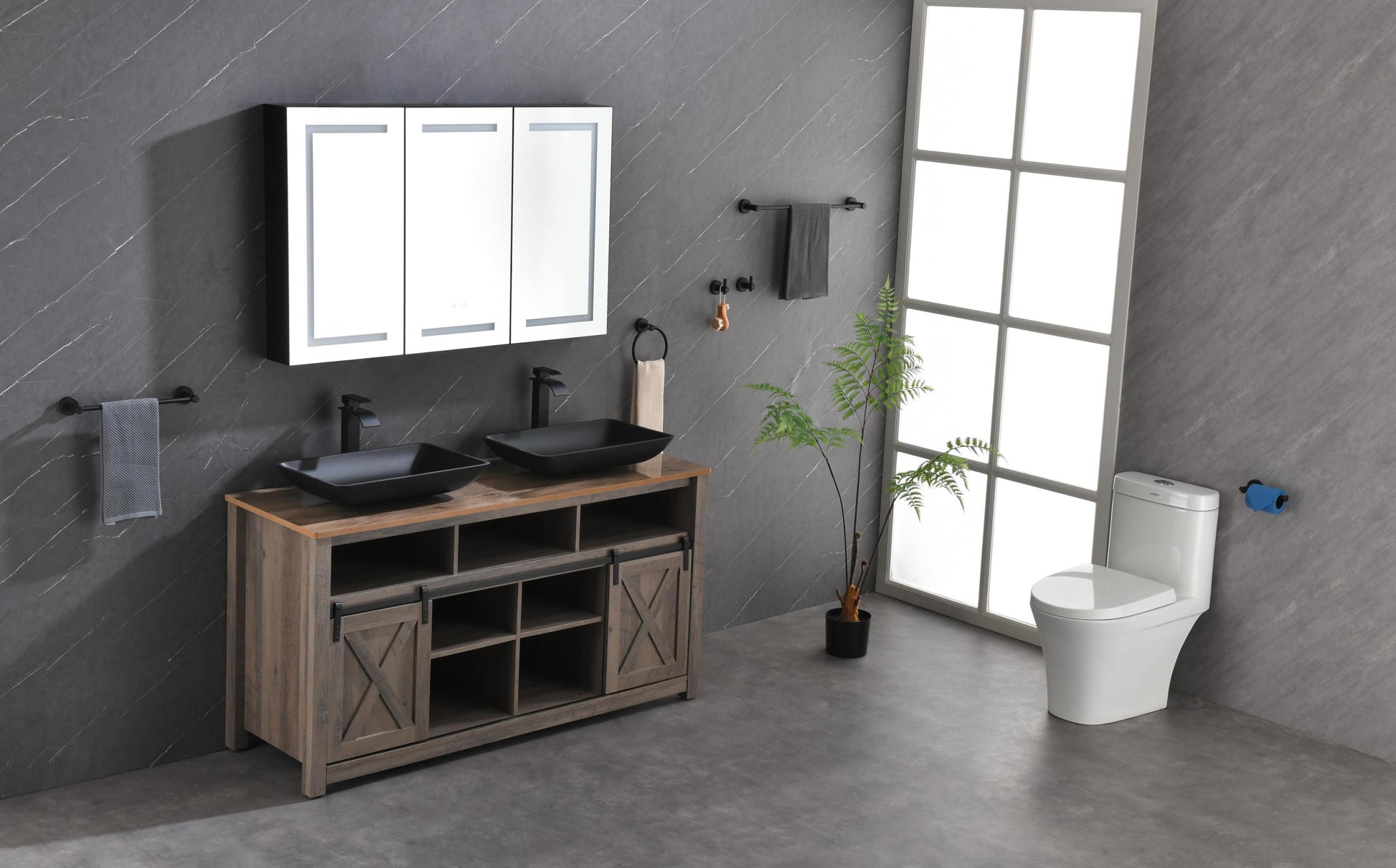 48*30 In Led Mirror Lighted Medicine Cabinet With Lights, Led Medicine Cabinet W Defogger, Dimmer, 3X Makeup Mirror, Outlets & Usb Matte Black Aluminium
