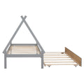 Twin Size Tent Floor Bed, Teepee Bed, With Trundle,Grey Twin Gray Wood Bedroom American Design Pine Bed Frame Pine